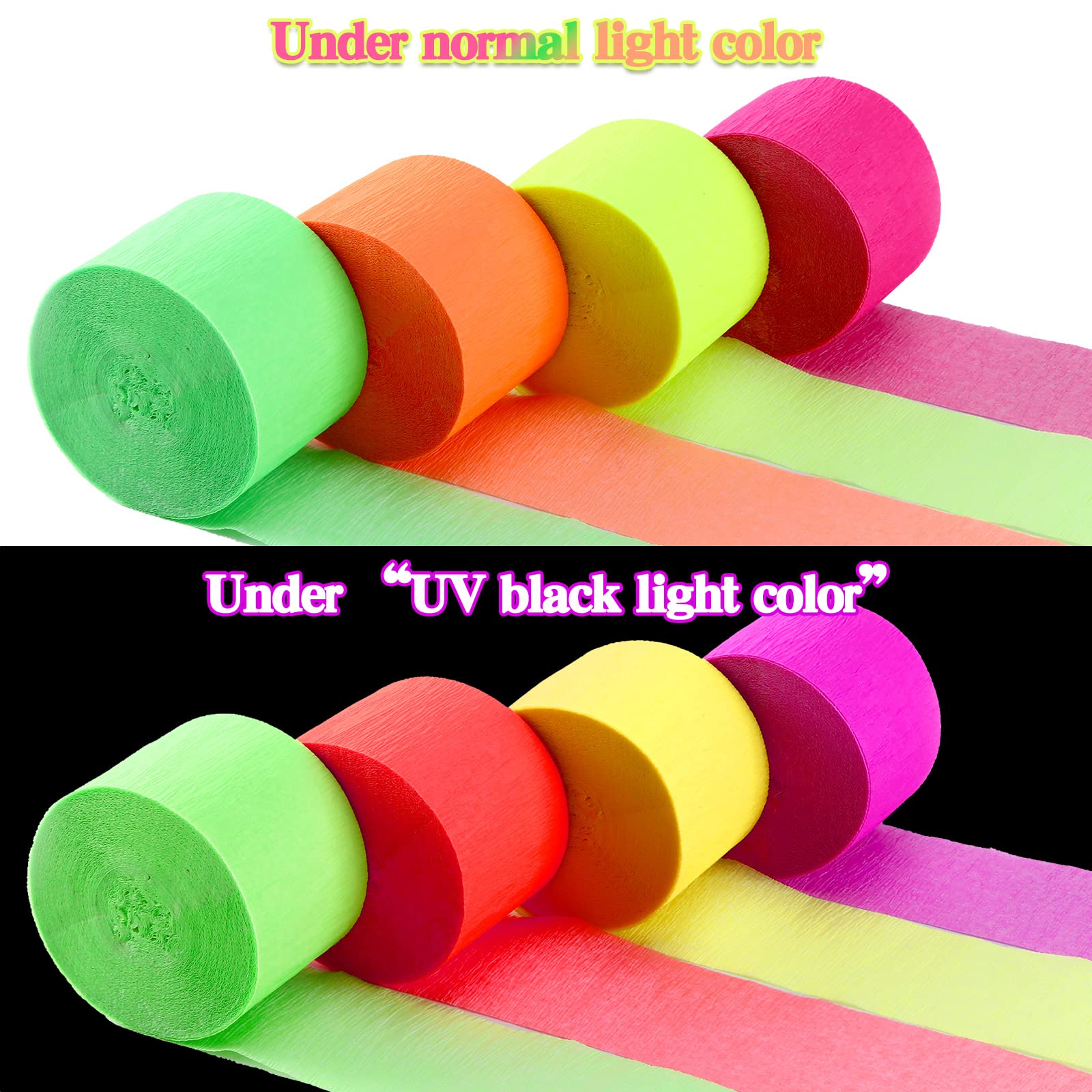 36 Rolls Glow in The Dark Streamers - UV Reactive Fluorescent Crepe Paper for Black Light Parties, Birthday Decorations & Halloween Supplies - Perfect for Neon Themed Events, Raves, and Glow-in-the-Dark Celebrations
