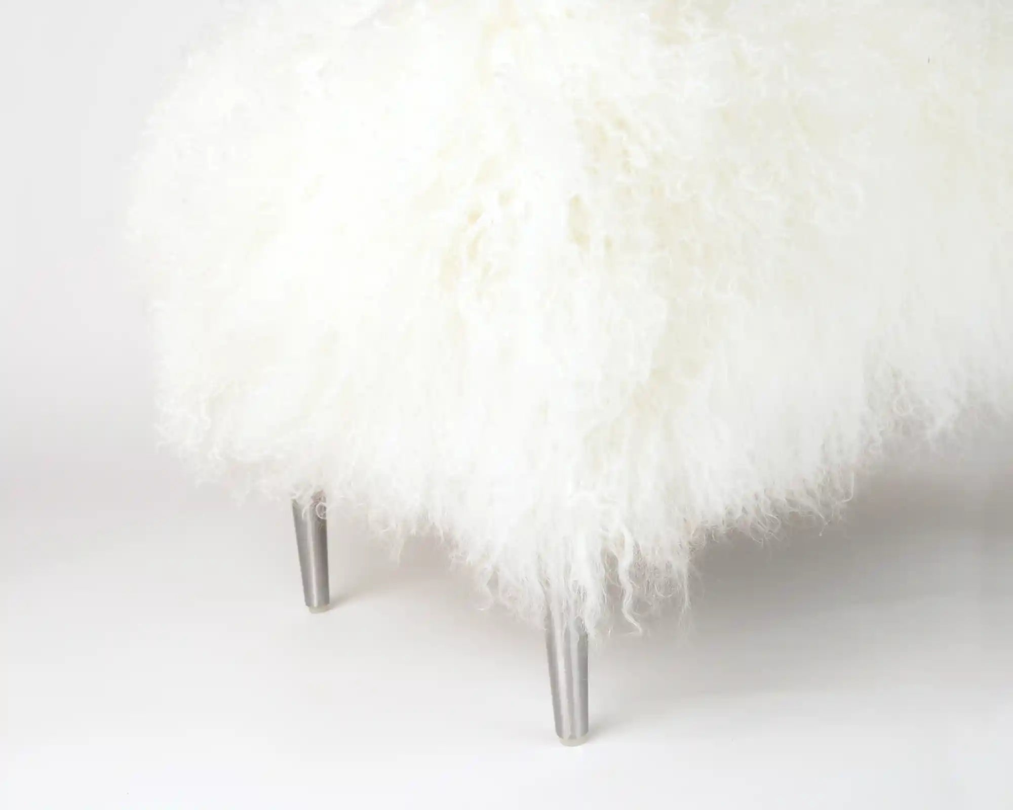 Premium White Tibetan Lambskin Footstool with Sturdy Metal Legs - 45x30x34cm Ottoman for Living Room, Bedroom & Office Decor