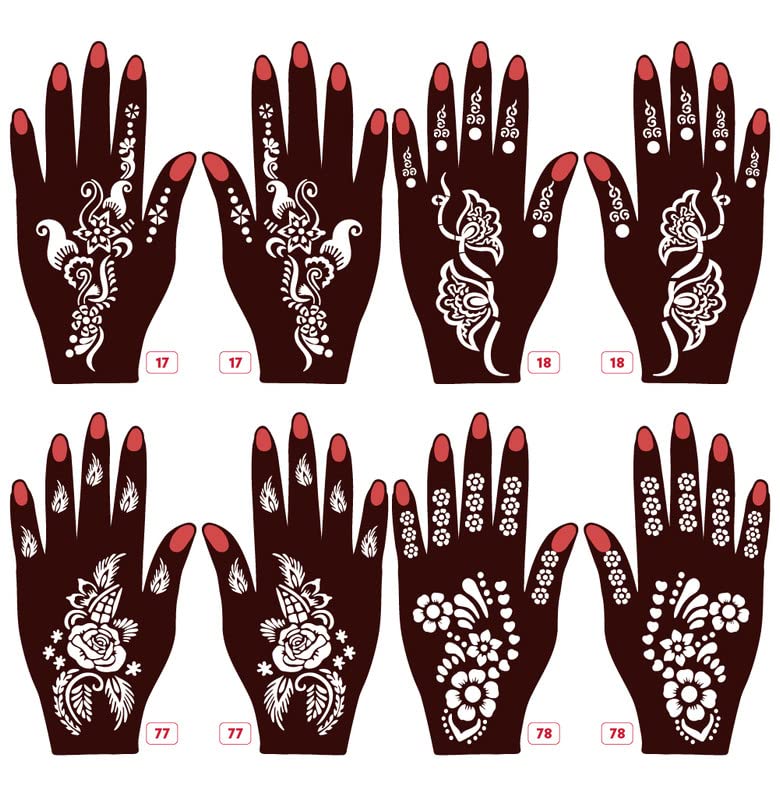 APCUTE 8-Piece Henna Stencil Kit for Hands - Easy Mehndi Design Stickers for Girls, Women & Kids | Quick DIY Temporary Tattoo Art | Perfect for Weddings, Parties & Festivals