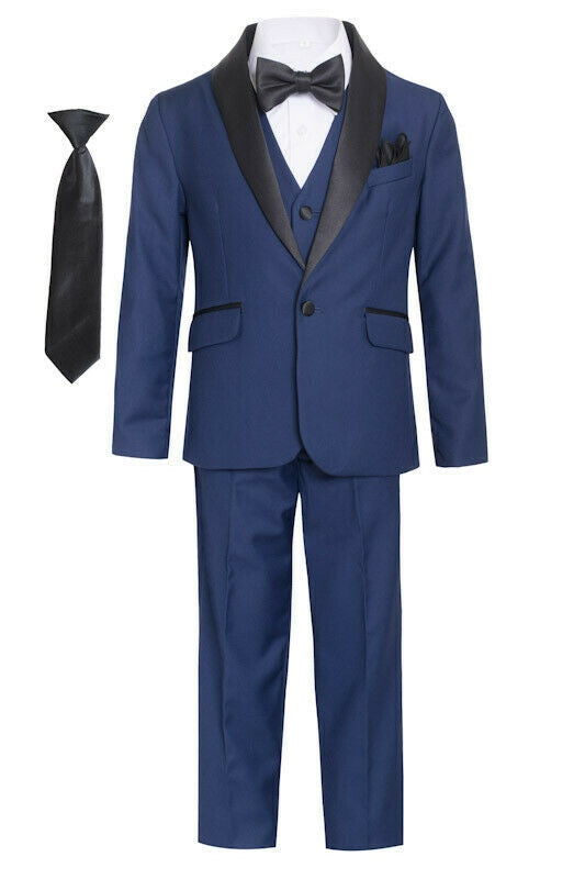 Navy Blue Boys Shawl Collar Tuxedo Suit - Formal Wear for Weddings, Parties & Special Occasions