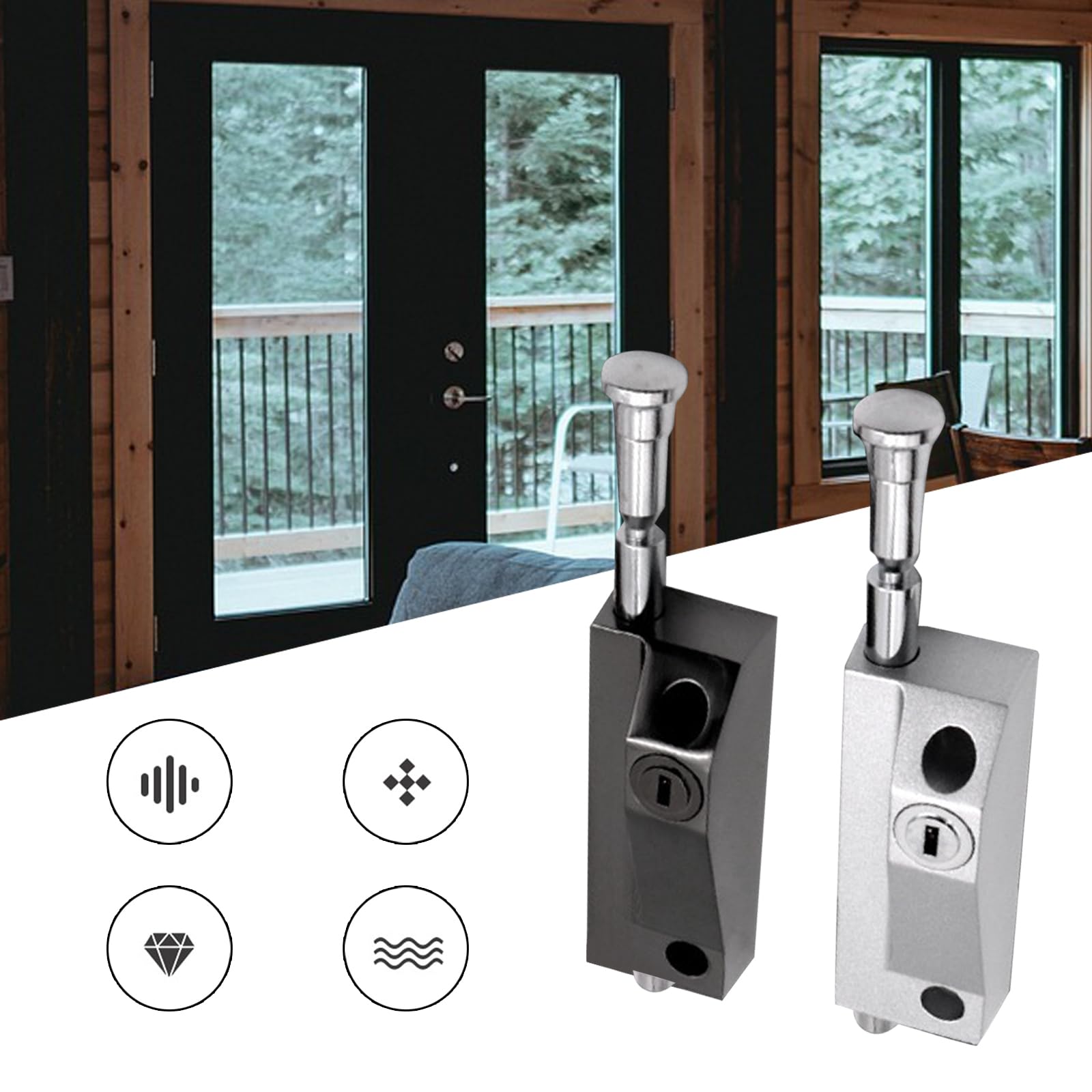MY MIRONEY Black Sliding Door Lock for Windows & Glass Patio Doors - Auxiliary Security Lock with Yale Keyway - Perfect for Home, Office & Apartment Safety