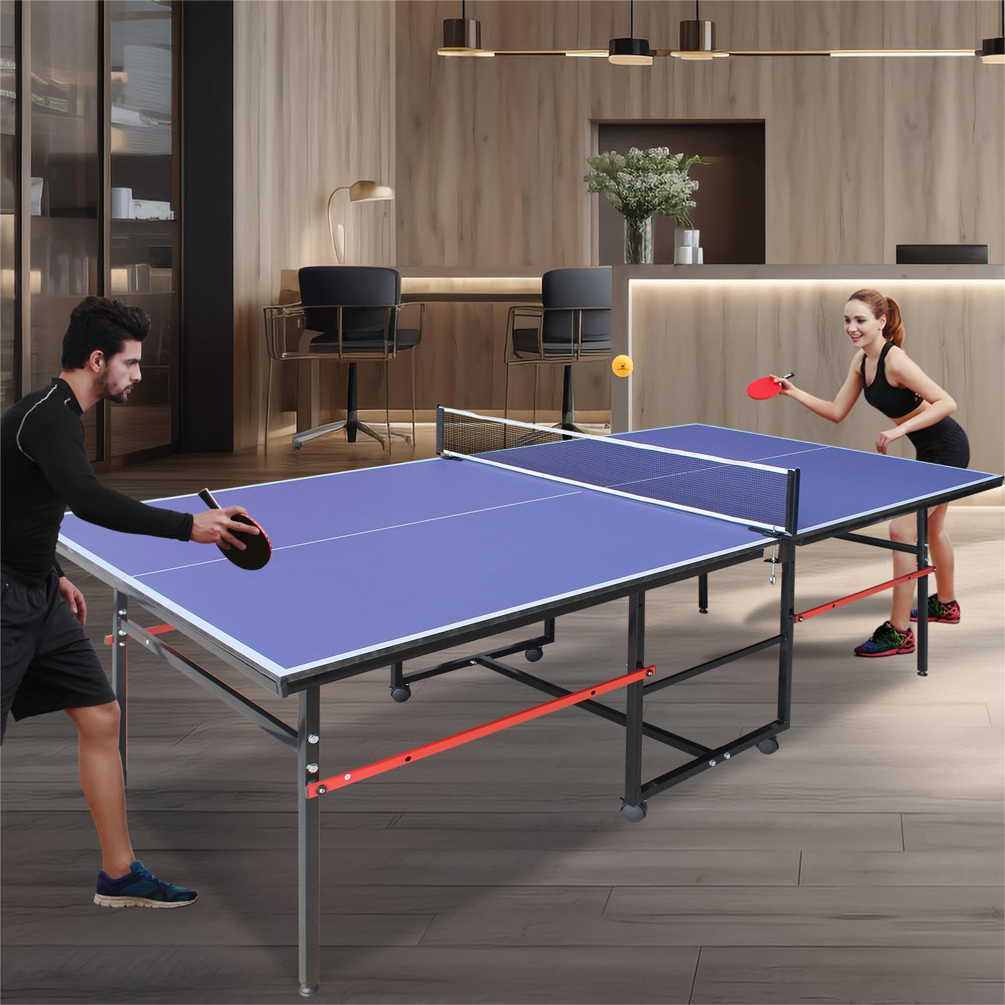 8 Ft Foldable Portable Ping Pong Table Set with 2 Paddles, 3 Balls & Net - Indoor Outdoor Table Tennis Game for Backyard, Garage & Family Fun