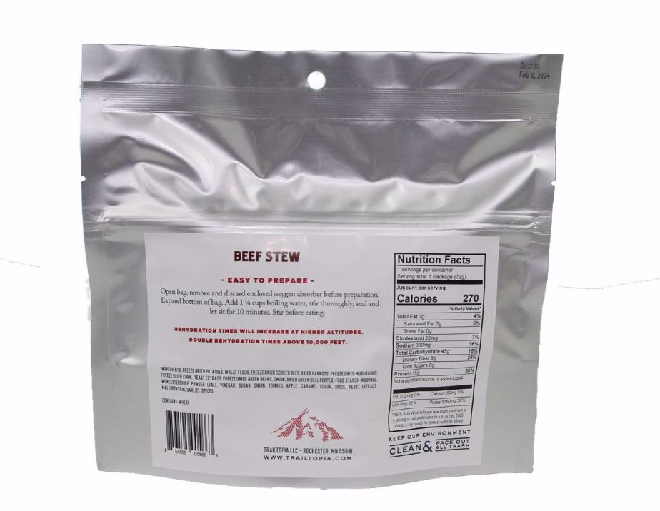 Premium Beef Stew Single Serving - Tender Meat & Rich Gravy - Ready-to-Eat Meal for Camping, Hiking & Emergency Food Supply