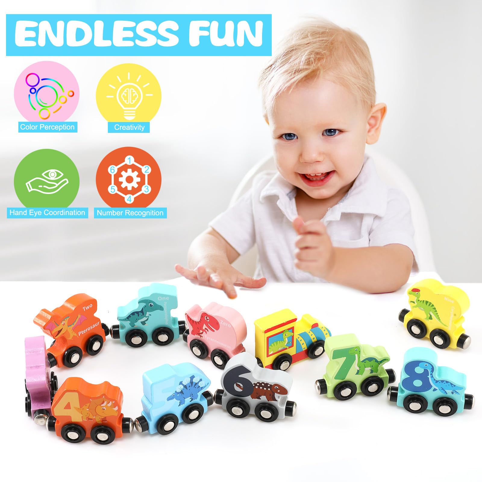 Wooden Dinosaur Magnetic Train Set for Toddlers Age 2-5 | STEM Learning Toys for Kids | Dinosaur Train Toys with Magnetic Cars | Perfect for Preschool Playtime & Birthday Gifts