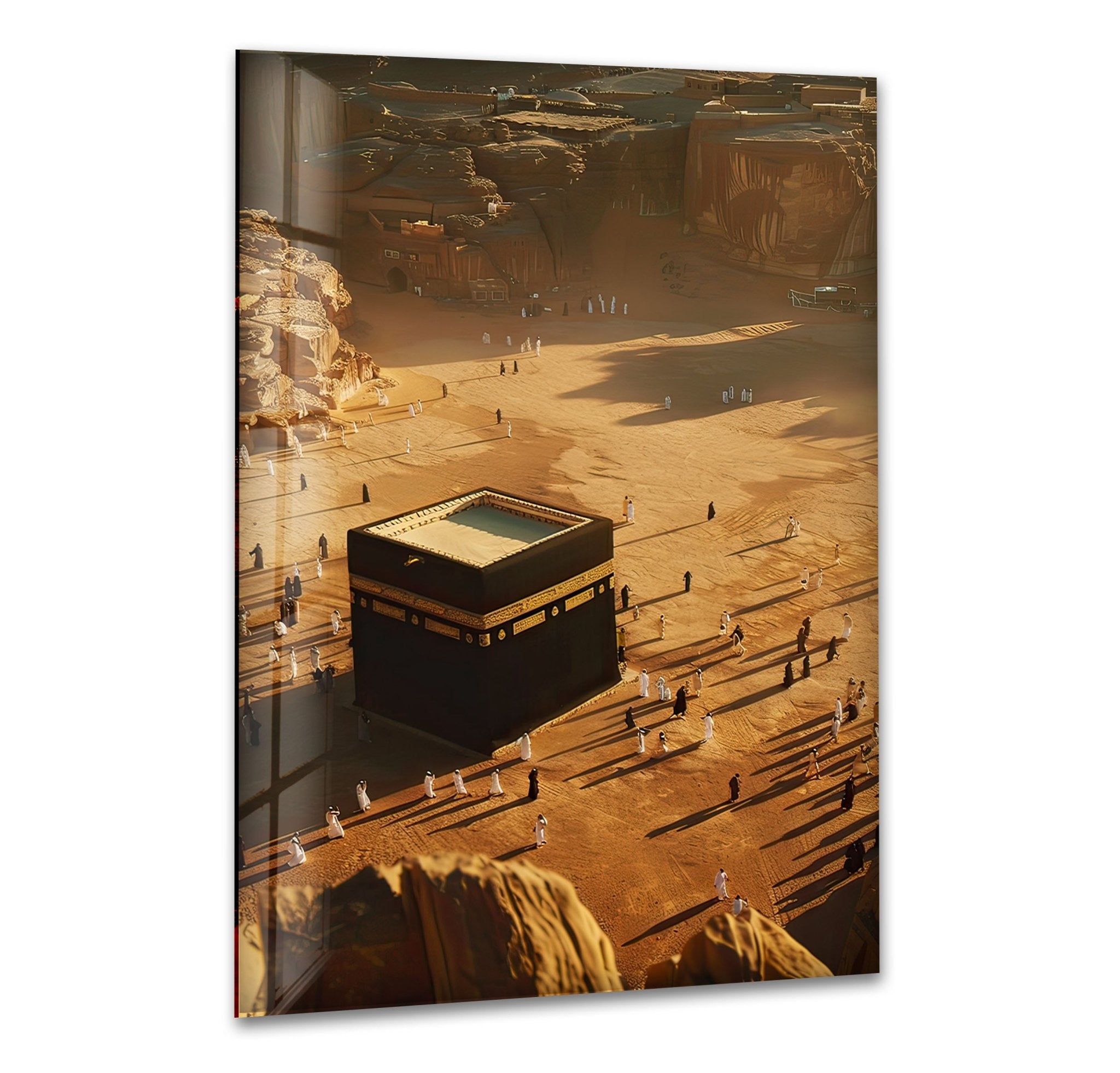 Stunning Aerial View Kaaba Glass Wall Art - Islamic Home Decor for Living Room, Mosque & Office - Perfect Muslim Gift for Eid & Ramadan