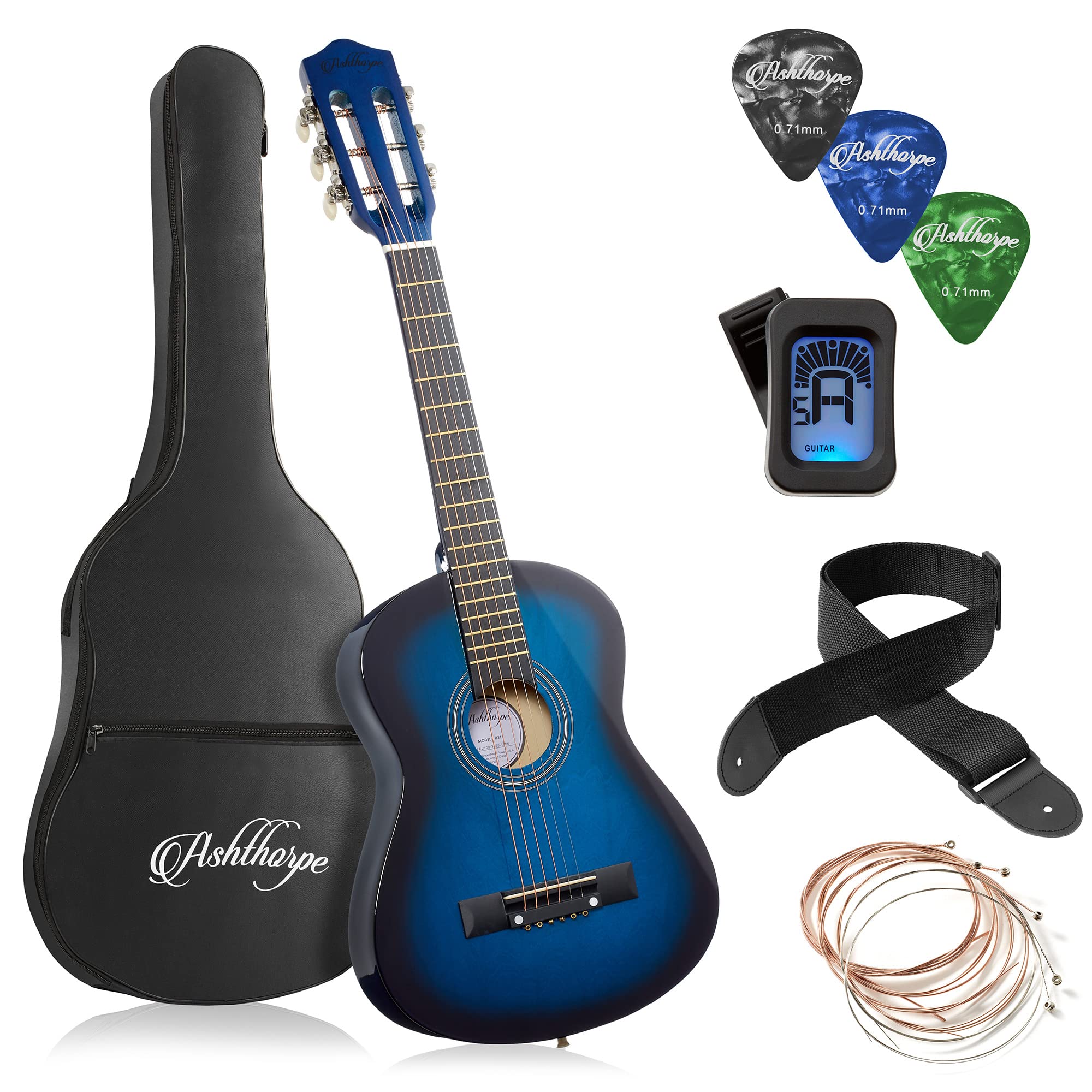 Ashthorpe 30-inch Beginner Acoustic Guitar Starter Kit (Blue) - Includes Gig Bag, Strings, Strap, Tuner & Picks - Perfect for Kids, Teens & Adult Beginners - Ideal for Home Practice, School Music Class & Outdoor Camping