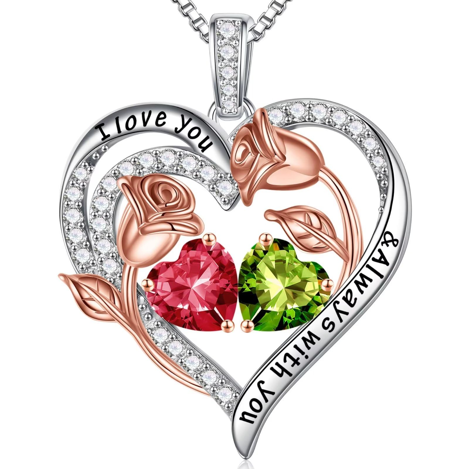 925 Sterling Silver Rose Heart Birthstone Necklace for Women - Personalized Birthday, Anniversary & Mother's Day Jewelry Gift for Wife, Mom, Daughter | Perfect for Weddings, Date Nights & Special Occasions