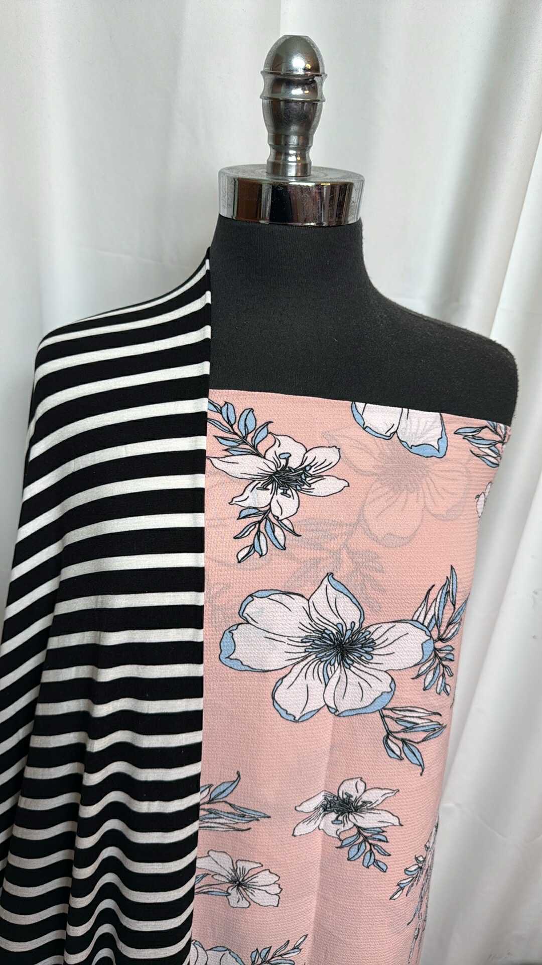 4YD Blush Floral Bubble Crepe & 2YD Black/White Stripe Bamboo Fabric Bundle - STRIPE/BLUSH FLORAL BUNDLE A27570 for DIY Dresses, Home Decor & Craft Projects