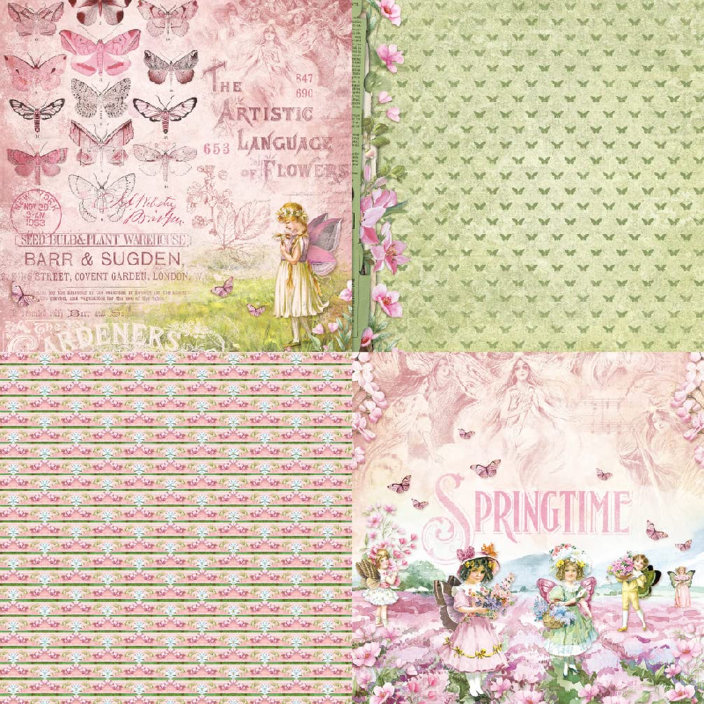 6x6 Floral Scrapbook Paper Pack - 48 Sheets Butterfly Pattern Cardstock, 12 Spring Designs, Single-Sided Specialty Craft Paper for DIY Cards, Journals, Scrapbooking (Green/Pink) - Perfect for Spring Crafts, Wedding Invitations & Home Decor