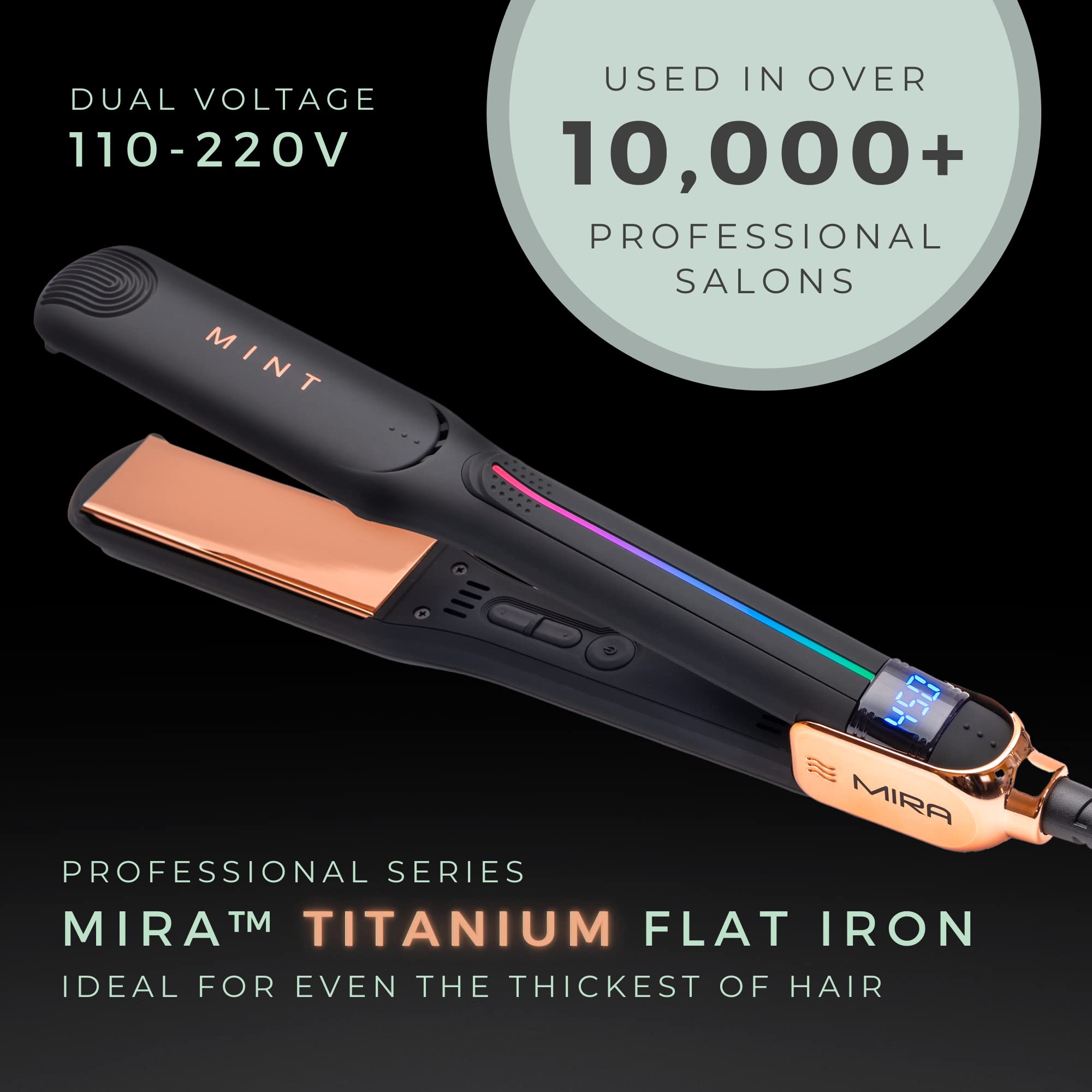 MIRA Professional Titanium Flat Iron Hair Straightener - 1.25 Inch Wide for Thick & Fine Hair | Fast Heating Single-Pass Straightener & Curling Iron 2-in-1 | Salon Quality Hair Styler for Smooth, Shiny Hair | Perfect for Home Use, Travel & Professional Styling