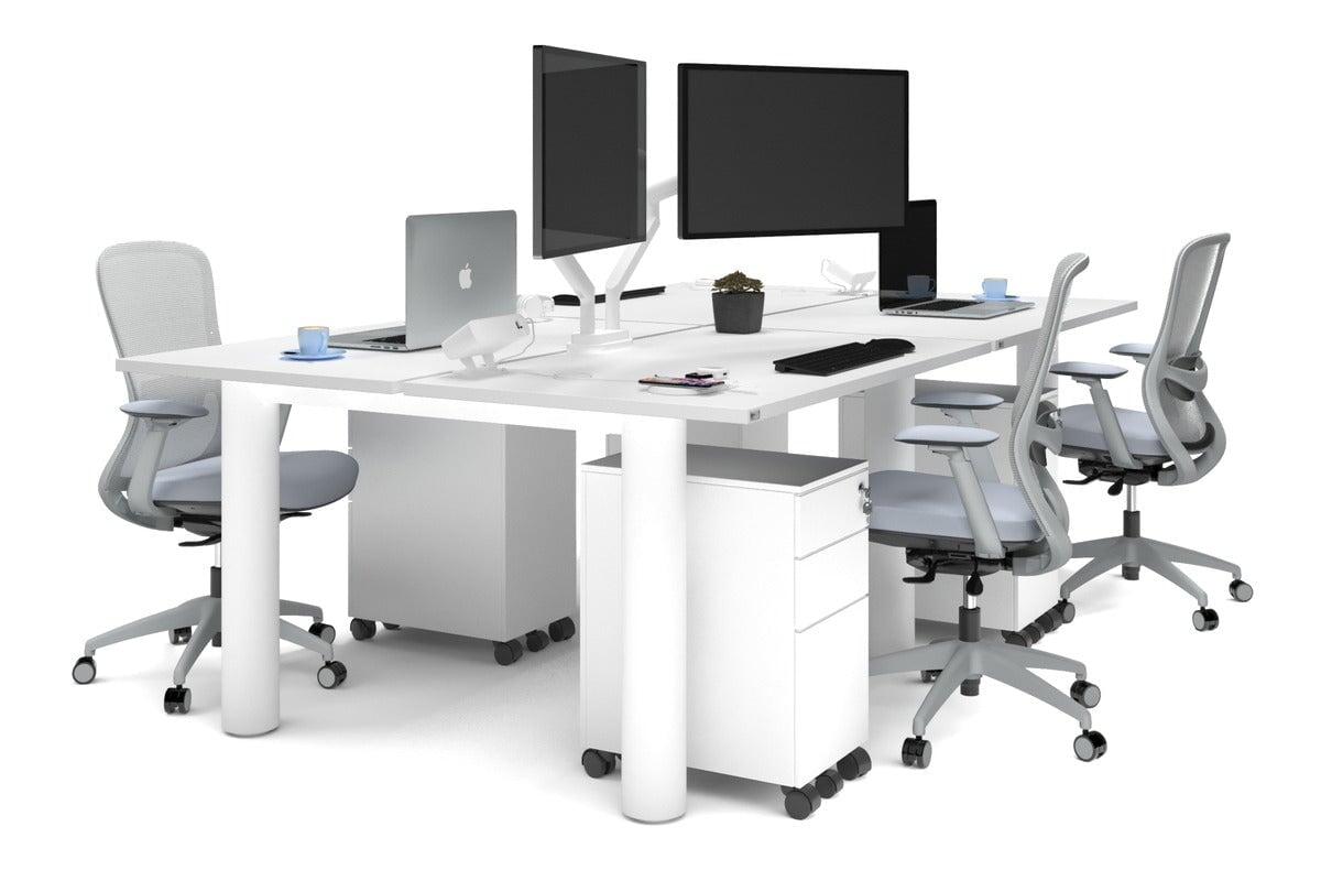 Quadro Cylinder Leg 4-Person Office Workstation Desk [1200L x 700W] - Modern Collaborative Workspace Solution for Team Projects & Office Meetings