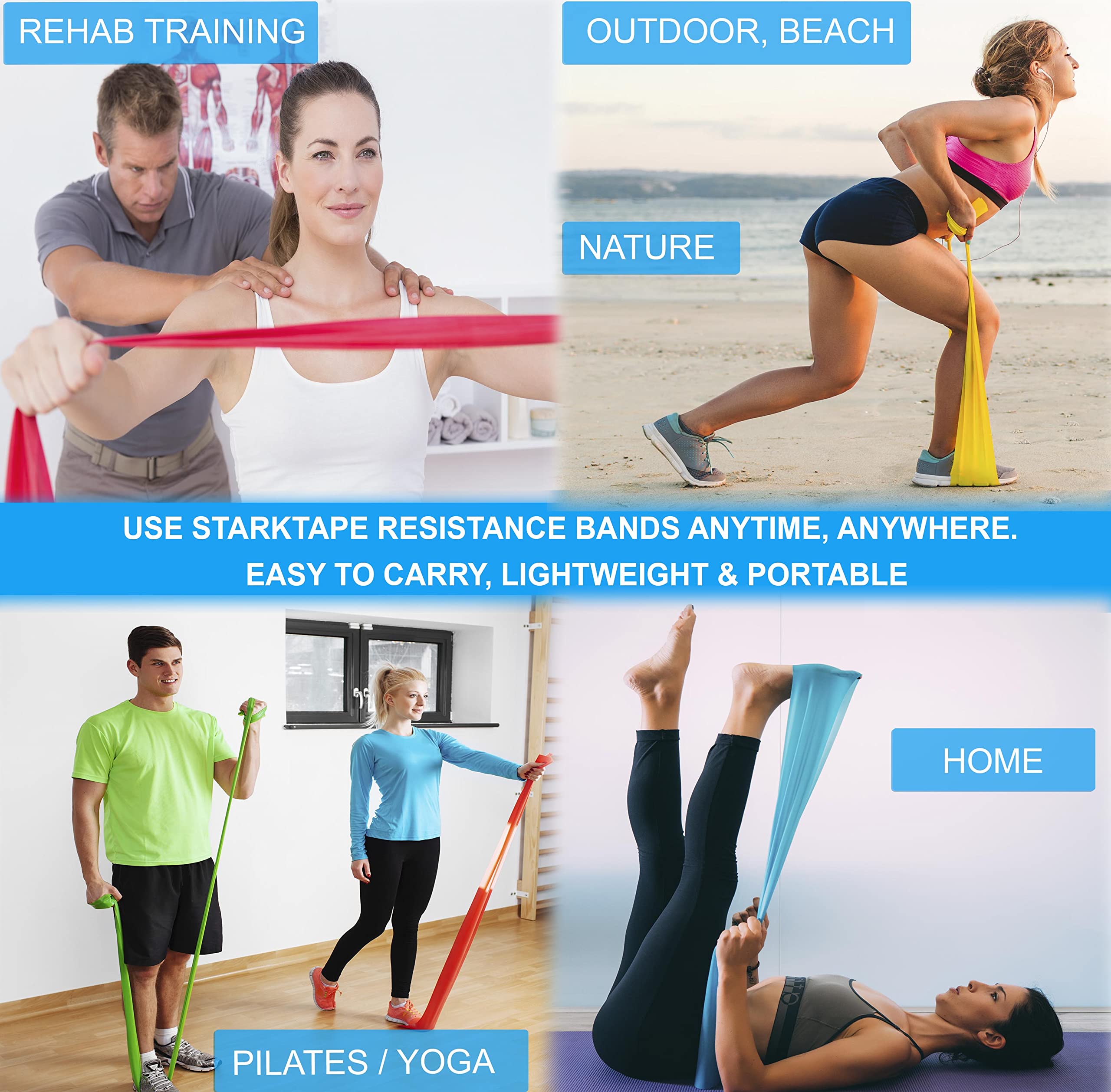 Professional Resistance Bands Set - Elastic Latex Therapy Bands for Home Workouts, Yoga, Pilates, Gym Training & Physical Rehabilitation - Ideal for Strength Training, Stretching & Recovery Exercises