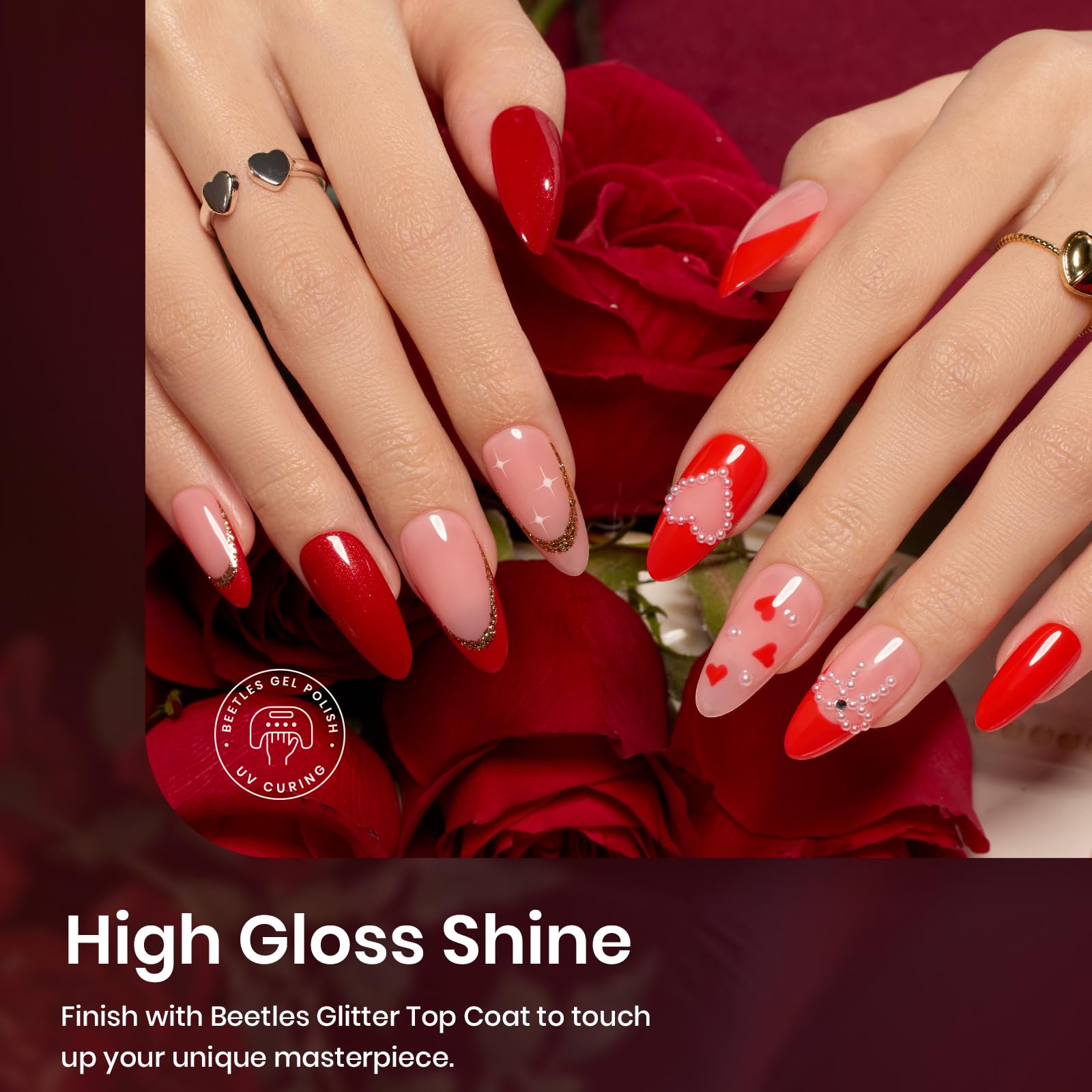 Beetles 6 Colors Red Gel Nail Polish Set with Top Coat - Shimmering Red Burgundy UV LED Soak Off Gel Polish Kit for Nail Art Design | DIY Home Manicure, Perfect Gift for Women | Great for Parties, Weddings & Special Occasions