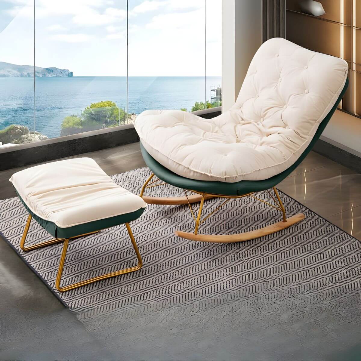 Modern Flannel Upholstered Rocking Chair with Removable Back Cushion - Comfortable Indoor Lounge Chair for Nursery, Living Room & Reading Nook
