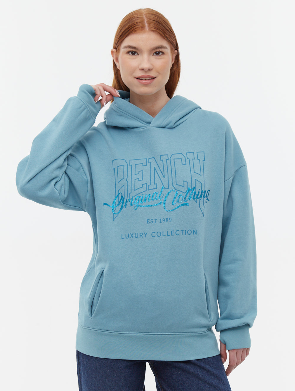 Theda Athletic Logo Oversize Hoodie - Women's Comfortable Fleece Pullover Sweatshirt for Casual Wear, Gym & Lounge