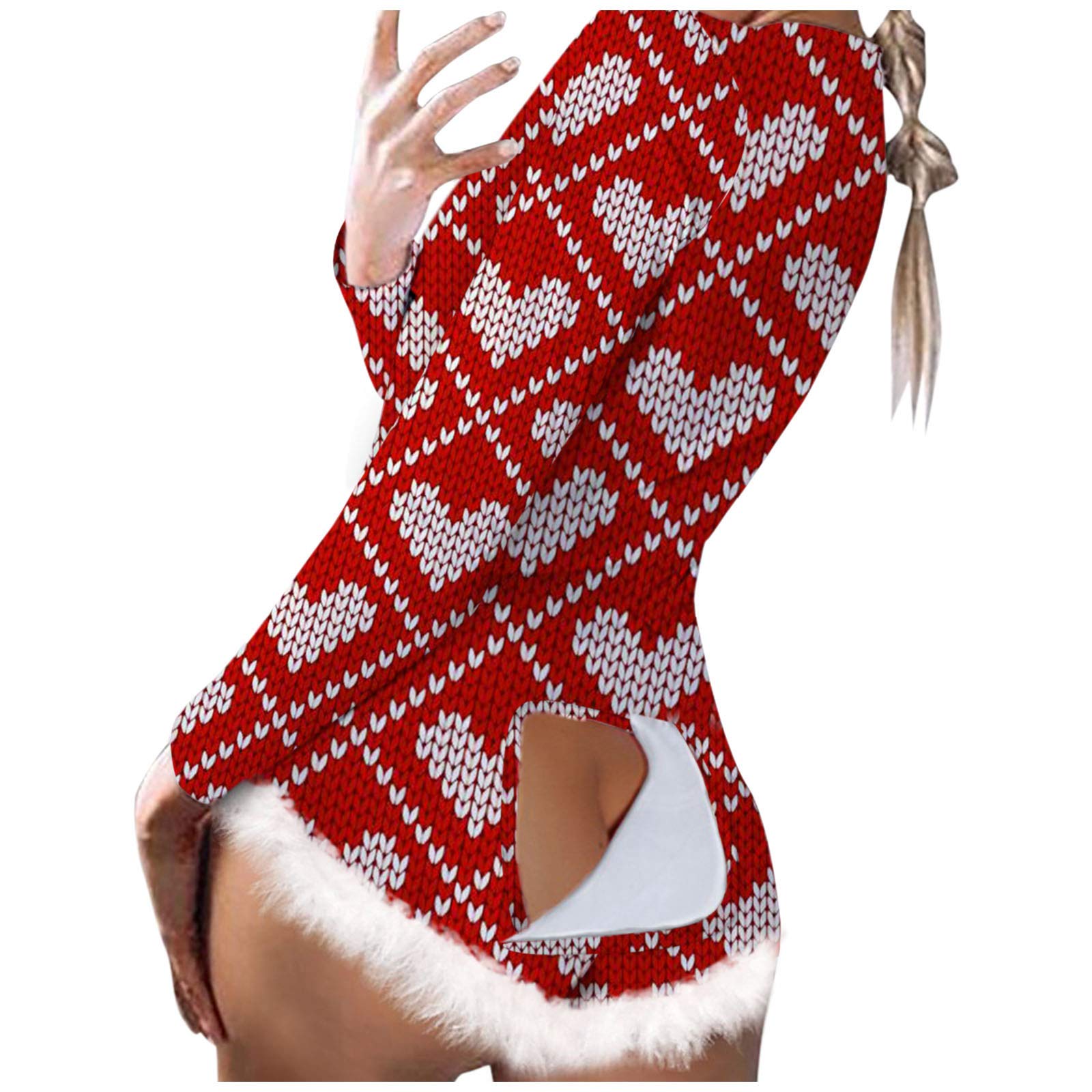 Women's Long Sleeve Heart Print Romper Jumpsuit - Nightwear Playsuit & Bodysuit for Lounge, Sleepwear & Casual Outfits (Sizes C, XL)