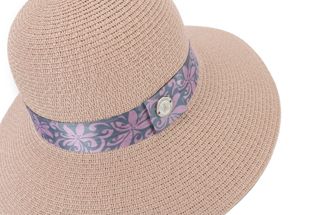 Elegant Pink Orchid Hat with Grey Accents - Stylish Women's Sun Hat for Beach, Garden & Outdoor Activities