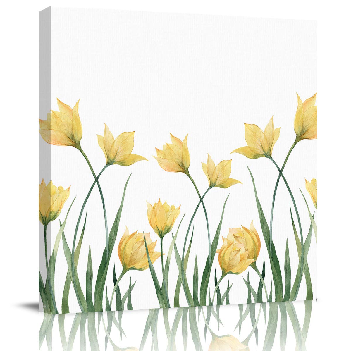 Yellow Tulips Floral Canvas Wall Art Print - Framed Bathroom Decor 28x28 Inch, Ready to Hang | Perfect for Home, Office & Bedroom Decoration