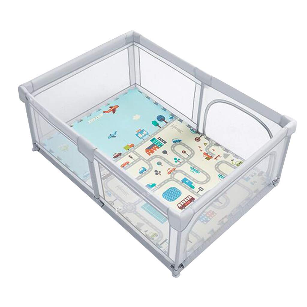 Gray Playpen for Babies & Toddlers - Foldable Lightweight Indoor Play Yard with Fitted Floor Mat | Home Security Fence for Safe Playtime, Nursery, Daycare & Living Room Use