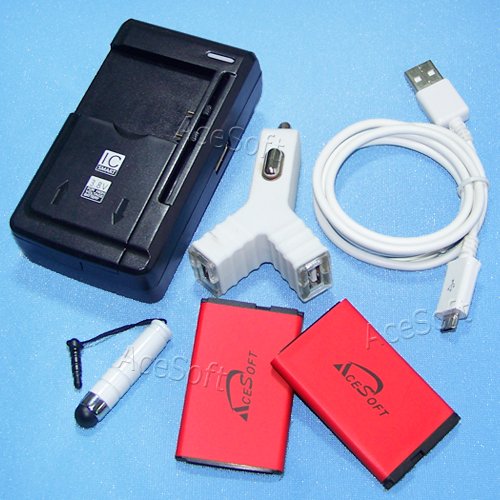 6-in-1 Universal Accessory Kit: 1350mAh High-Capacity Batteries, Dual USB Car Charger, Micro Sync Cable & Stylus for LG B470 AT&T - Perfect for Travel, Office & Night Use