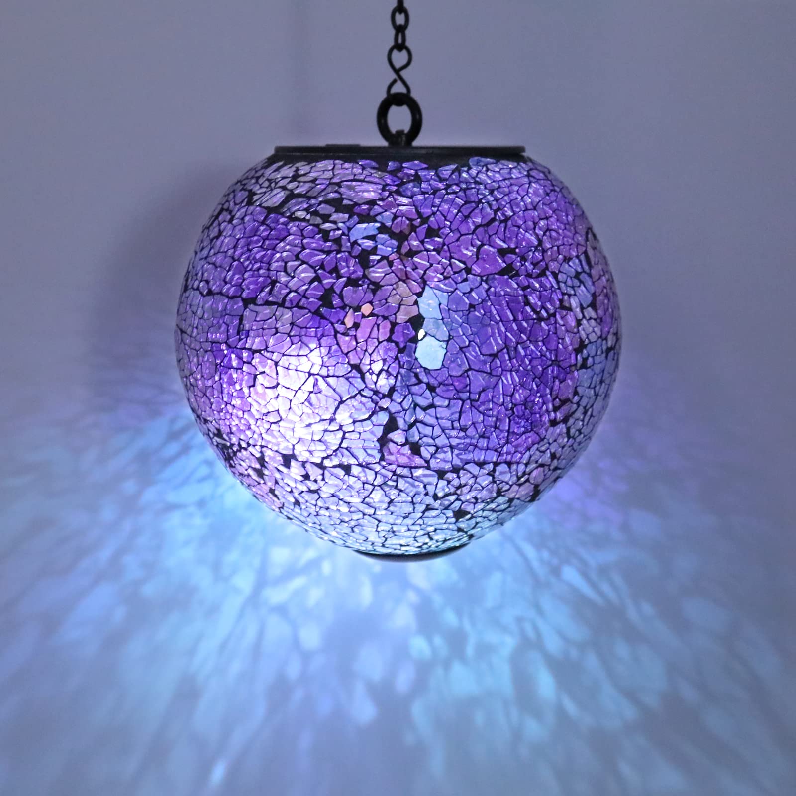 Solar Hanging Lantern Outdoor Lights - Waterproof Mosaic Gazing Ball Solar Powered Garden Decor for Patio, Pathway & Yard - Purple Solar Lantern for Romantic Evening Ambience, Wedding & Party Decoration