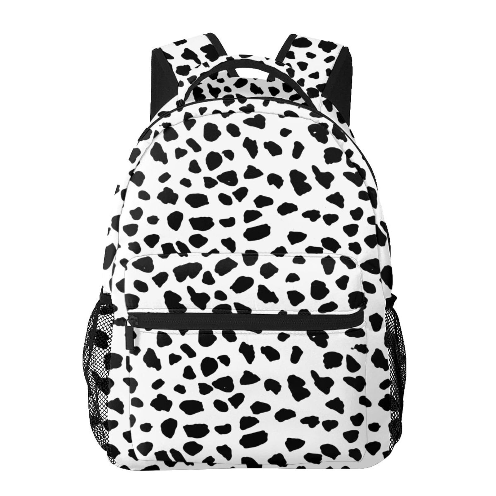 Nerxy Cow Print Backpack for School & Travel - White Black Dalmatian Spots Laptop Backpack Fits 14 Inch Notebook, Durable Book Bag for Students & Professionals - Perfect for College, Work Commute & Weekend Getaways