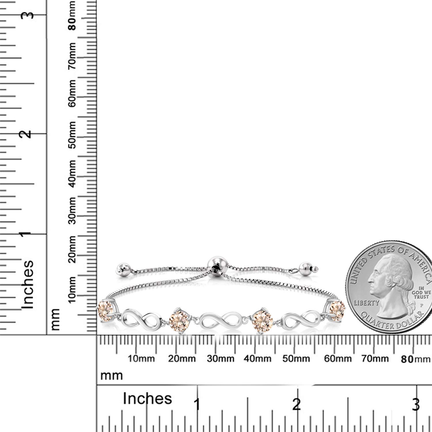 1.60 Ct Round Peach Morganite Sterling Silver Adjustable Infinity Tennis Bracelet for Women - Elegant Jewelry Gift for Anniversary, Birthday & Special Occasions