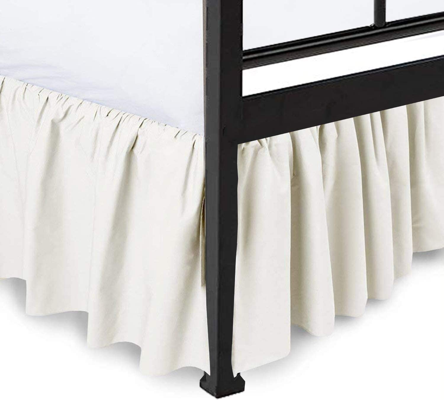 Ruffled Bed Skirt with Split Corners - 100% Microfiber Gathered Dust Ruffle for Twin Beds (12 Inch Drop, Ivory) | Perfect for Guest Rooms, Master Bedrooms & Dorm Decor