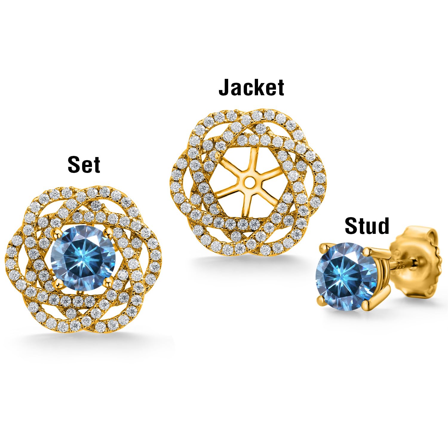 18K Gold Plated Silver Round 6MM Birthstone Stud Earrings with White Moissanite - Gem Stone King | Women's Fashion Jewelry for Everyday Wear & Special Occasions