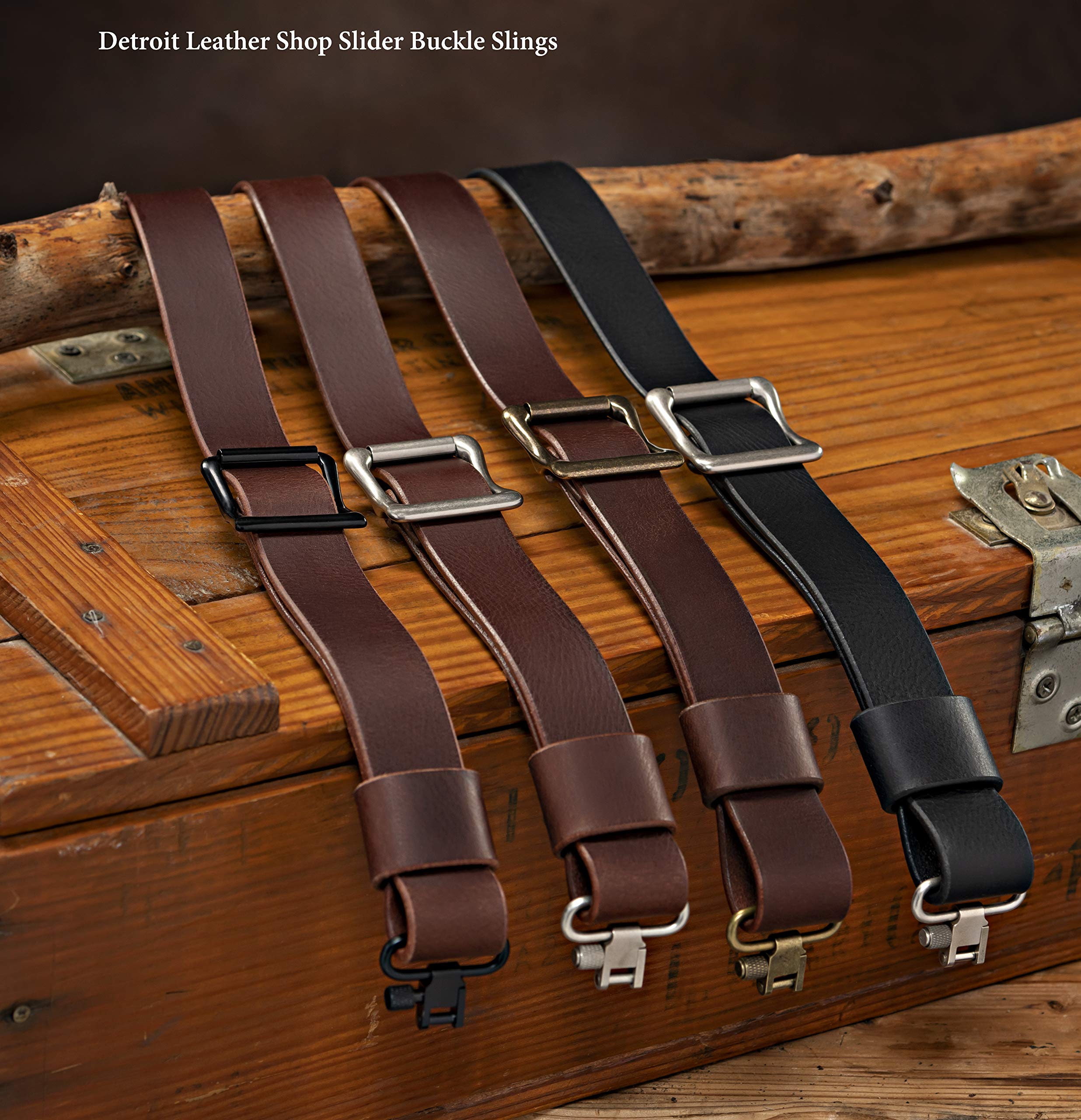 Premium Brown Buffalo Leather Rifle Sling with Silver Hardware - Adjustable Slider Buckle for Hunting & Shooting (Model A) | Durable Gun Accessory for Outdoor Sports, Range Days & Tactical Use