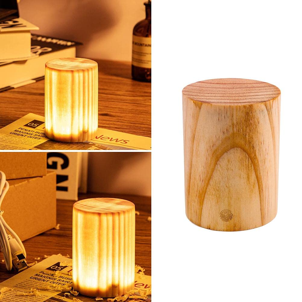 Natural Wood Grain LED Table Lamp with USB Charging - Elegant Bedside Night Light for Kids Room, Bedroom & Office - Perfect Birthday Gift & Home Decor Lighting
