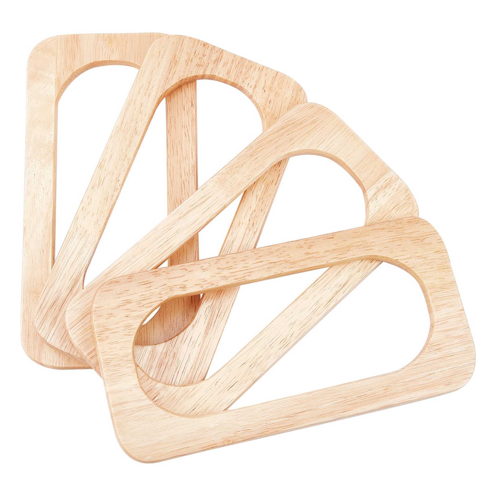 WADORN 4pcs Wooden Purse Handles - 7.8x3.9 Inch Rectangle Handbag Replacement Handles, Handmade Wood Bag Straps for DIY Straw Bags, Macrame Totes, Beach Bags & Boho Sewing Crafts