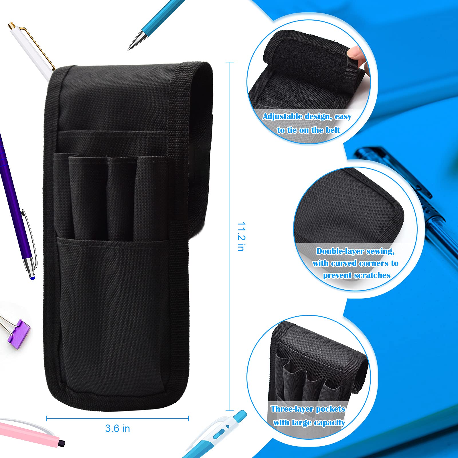 2 Pack Tactical Belt Pen Holder - Adjustable Military Pencil Pouch with Detachable Sleeve for Pens, Rulers & Scissors - Durable Black EDC Organizer for Outdoor, Hiking, Camping & Office Use