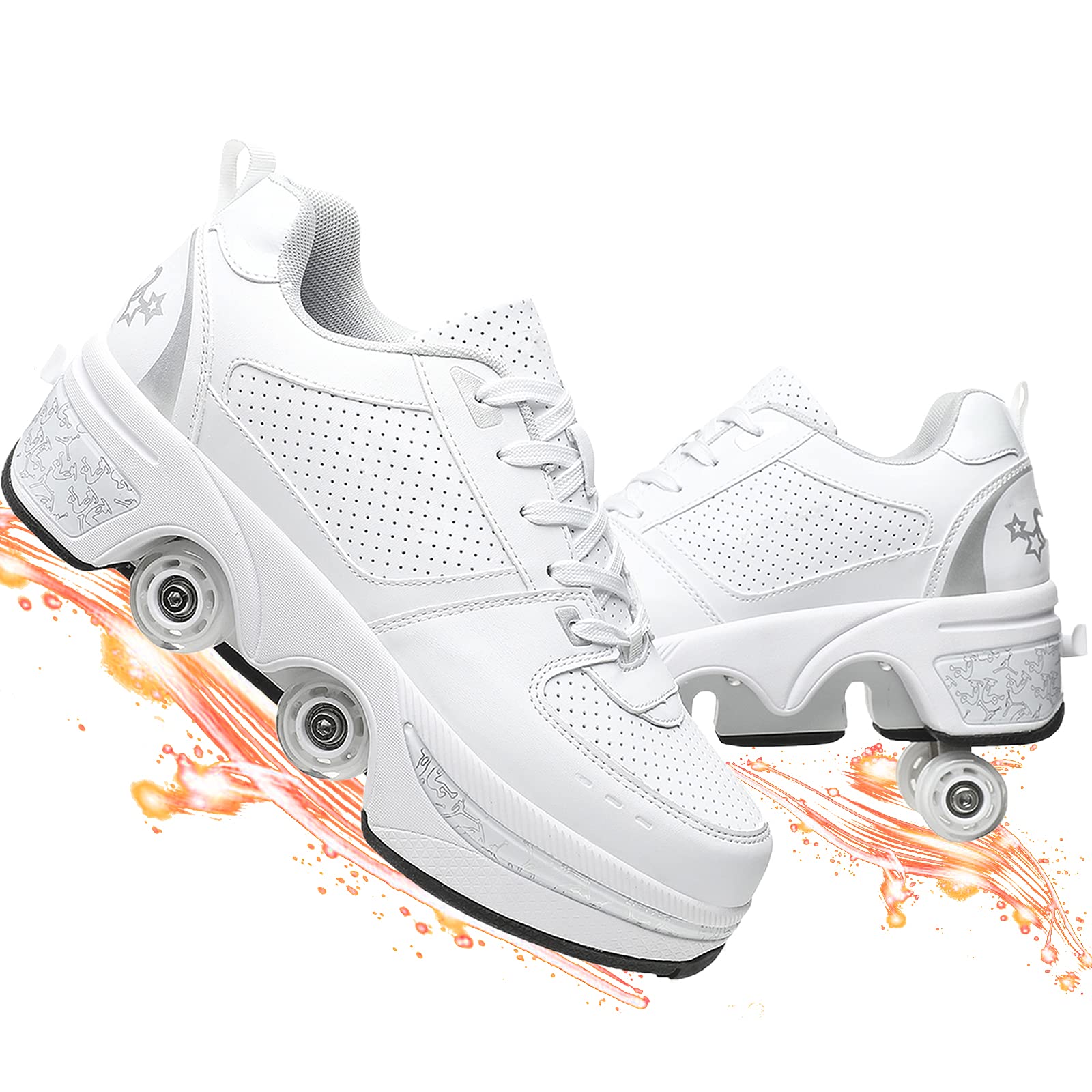 YUNWANG Deformable Double-Row Roller Skates for Men & Women - Automatic Walking Invisible Wheel Shoes for Adults & Kids - Perfect for Outdoor Sports, Commuting and Fun Activities