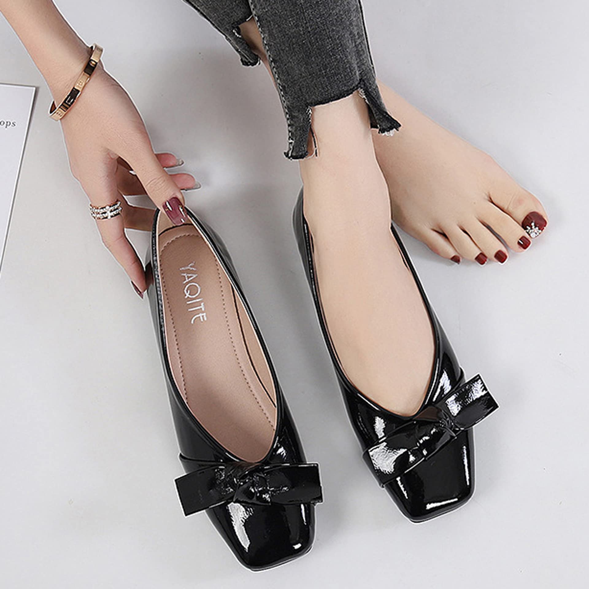 Elegant Women's Bow Knot Ballet Flats - Square Toe Slip-On Shoes for Casual Wear, Parties & Weddings | Comfortable & Stylish for Daily Outfits, Office & Special Occasions