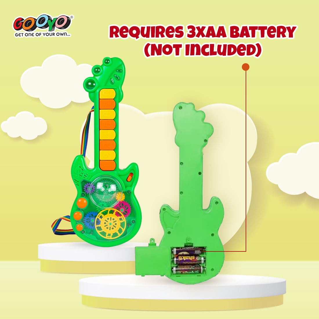 Gooyo GY999-53 Kids Electric Toy Guitar - 8-Key Musical Instrument with 3D Gears & LED Light Effects | Battery-Powered Learning Toy for Toddlers, Boys & Girls (Green, Requires 3 AA Batteries) | Perfect Birthday Gift & Early Childhood Music Education Tool
