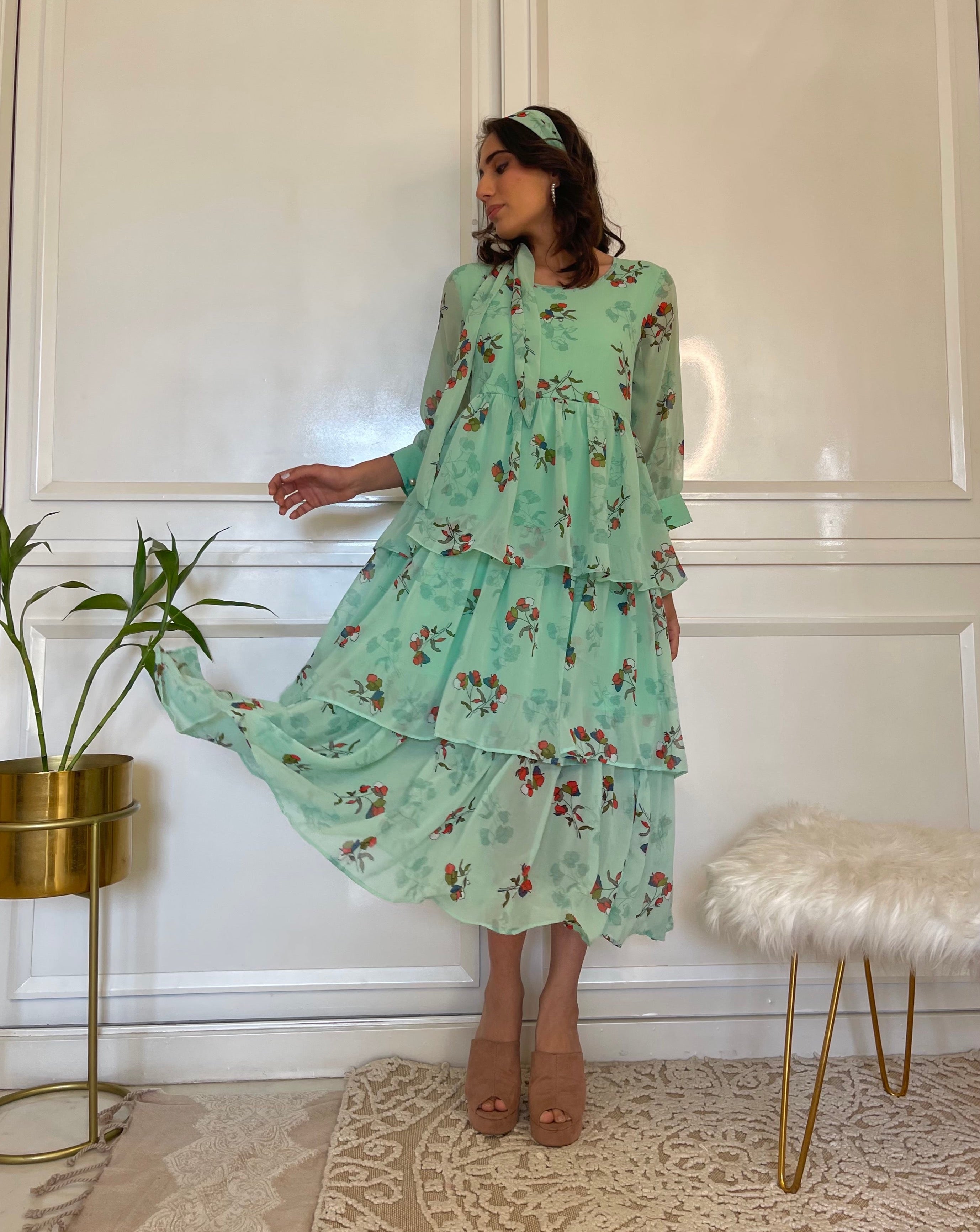 Elegant Green Ruffle Flared Maxi Dress for Women - Summer Boho Beach Party, Wedding Guest, Vacation Outfit