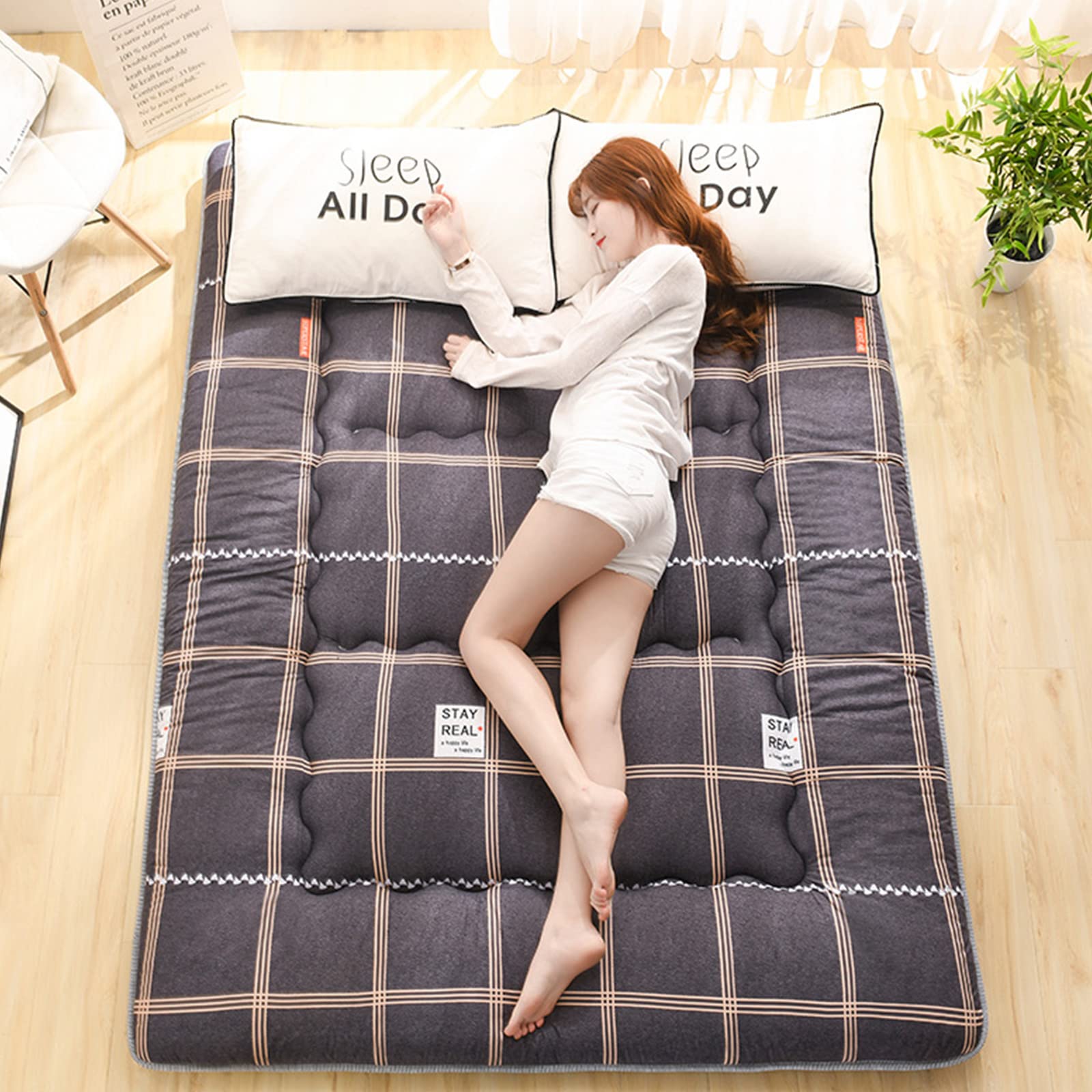 V&U Floral Roll Up Floor Mattress - Japanese Futon Mattress with Memory Foam, Foldable Tatami Sleeping Pad for Home, Camping & Travel - 90x200cm (35x79inch) - Perfect for Guest Beds, Lounging, Sofa Replacement & Outdoor Adventures