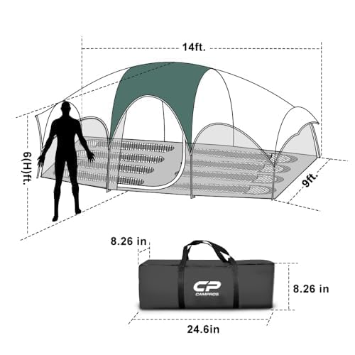 CAMPROS CP Tent 8-Person Family Camping Tent - Waterproof & Windproof Double Layer Tent with 5 Large Mesh Windows, Room Divider Curtain - Portable Outdoor Tent with Carry Bag for Camping, Hiking, Backpacking & Family Outdoor Adventures