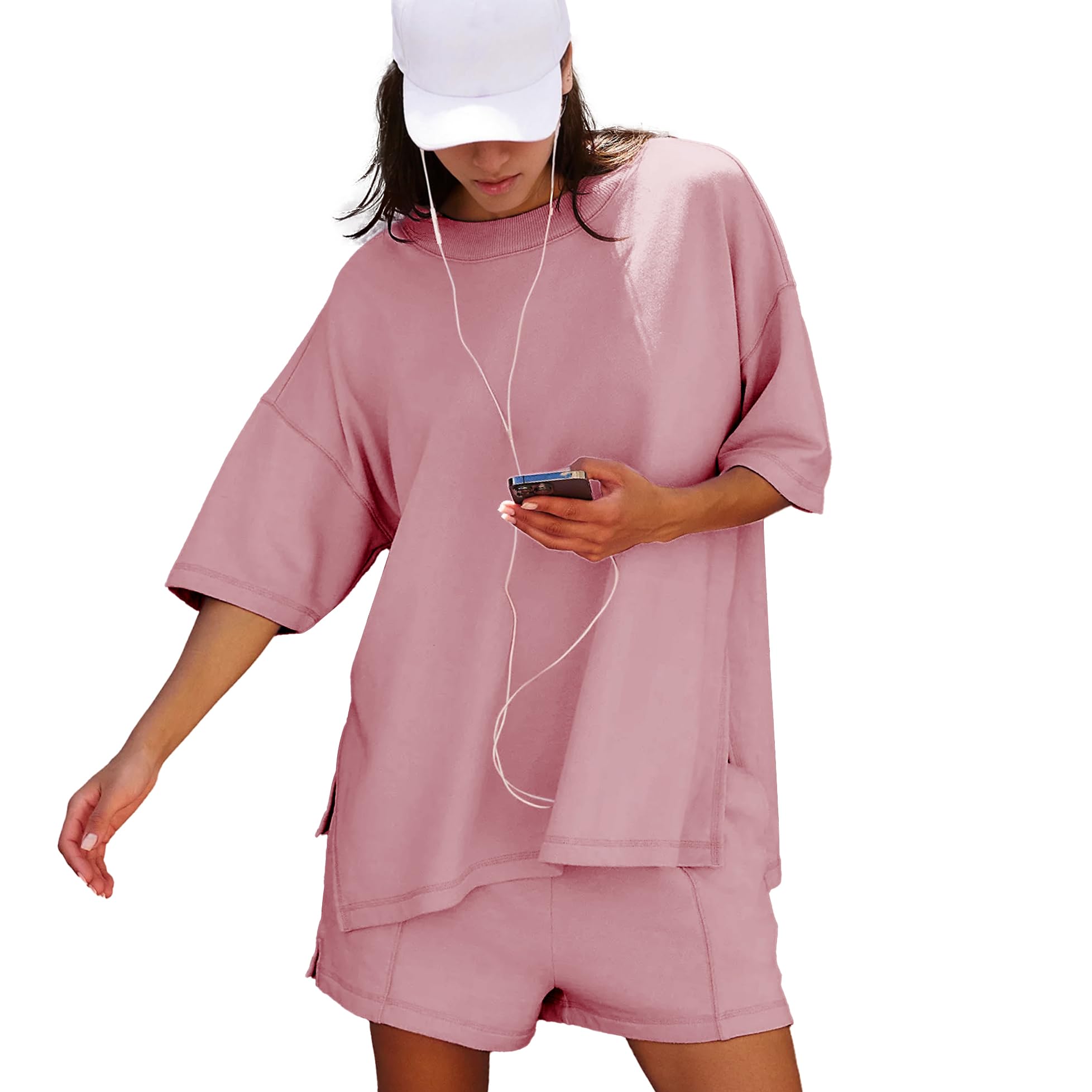 Women's Plus Size 2-Piece Lounge Set - Short Sleeve Cute Top & Shorts | Summer Maternity PJs | Cozy Loungewear for Home, Yoga & Relaxation