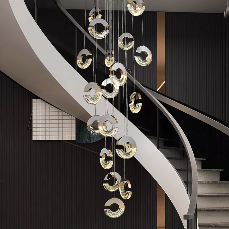 Elegant C-Shaped Crystal Chandelier - Modern Ceiling Light Fixture for Dining Room, Living Room & Bedroom Lighting Decor