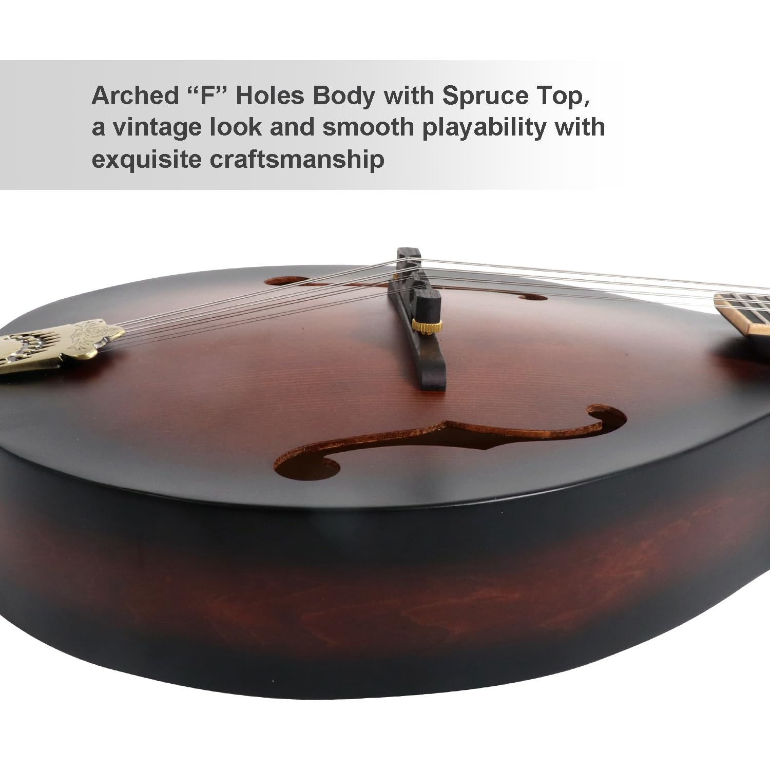 A-Style 8 String Acoustic Mandolin Guitar with Spruce Top & F-Holes - Okoume Neck & Rosewood Bridge - Complete Beginner Kit with Gig Bag, Tuner, Accessories - Perfect for Folk, Bluegrass & Celtic Music Performances
