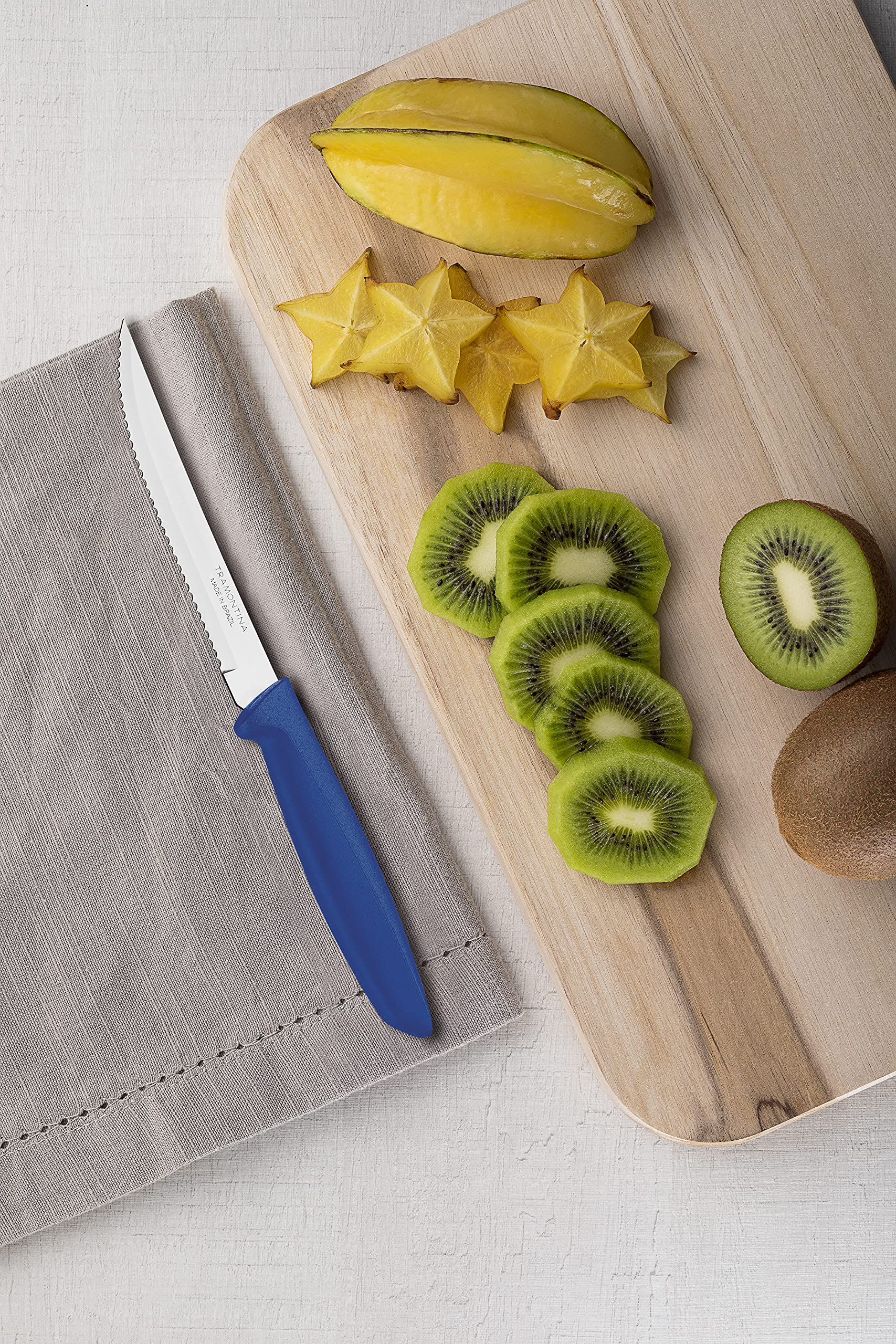 Tramontina 6-Piece Stainless Steel Kitchen Knife Set - Serrated Fruit & Tomato Knife, Vegetable Chopper & Peeler - Multipurpose Sharp Pointed Tip Blue Cutlery for Cooking, Slicing & Meal Prep