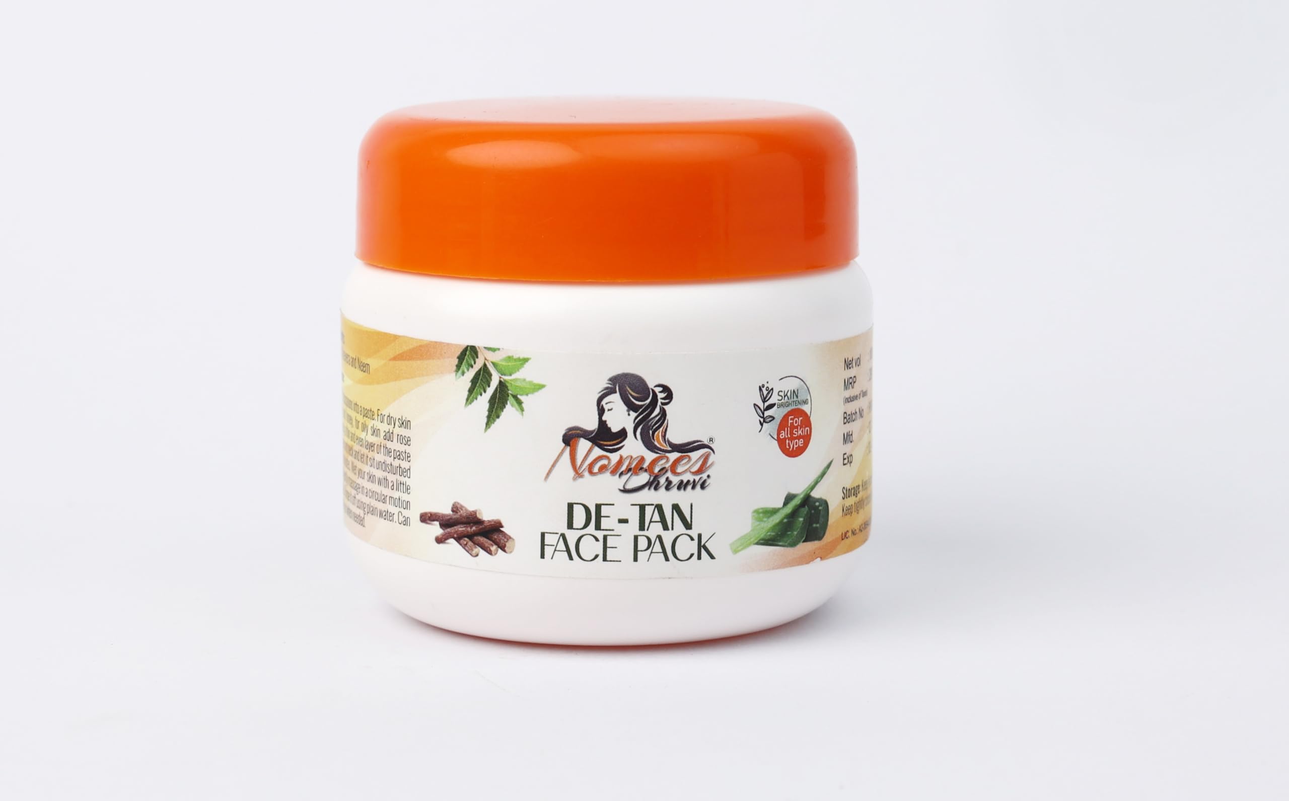 Nomees Dhruvi De Tan Face Pack - 100g | Brightening & Glow Boosting Facial Mask for Radiant Skin | Perfect for Daily Skincare & Post-Sun Care