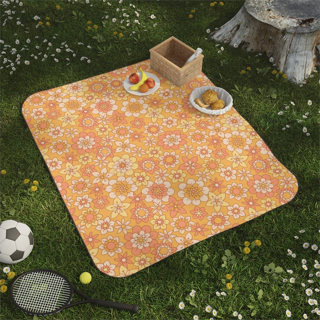 Flower Power Picnic Blanket - Waterproof Outdoor Lawn & Beach Blanket with Carrying Strap - Portable for Picnics, Camping, Concerts & Beach Days