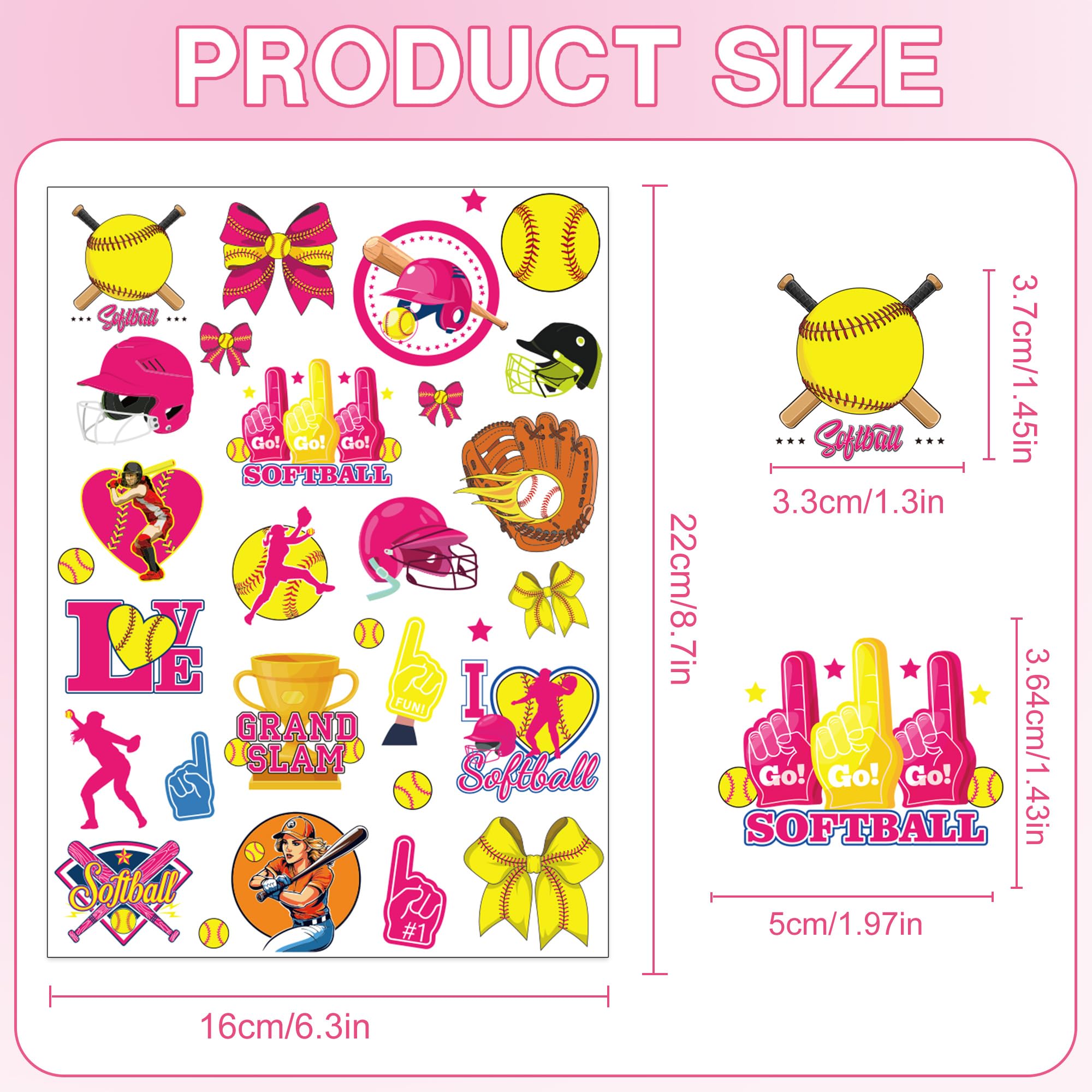 180 Pcs Softball Temporary Tattoos for Girls - Baseball Sports Themed Fake Tattoo Stickers for Kids Party Favors, Team Gifts & School Rewards | Perfect for Birthday Parties, Sports Events & School Activities