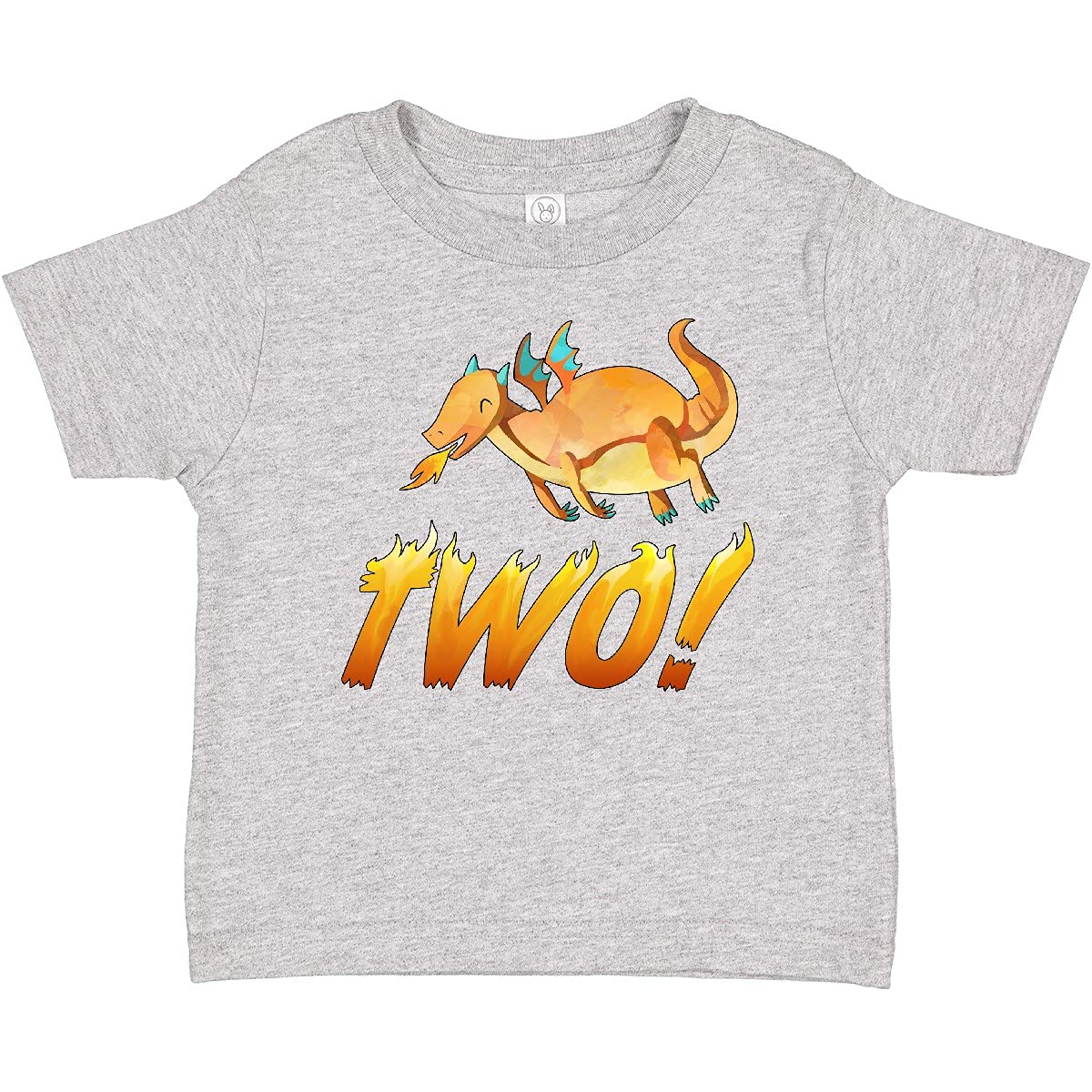 inktastic 2 Second Birthday Orange Dragon Breathing Fire Baby T-Shirt - Fun Birthday Outfit for Toddlers & Cute Dragon Theme Party Wear