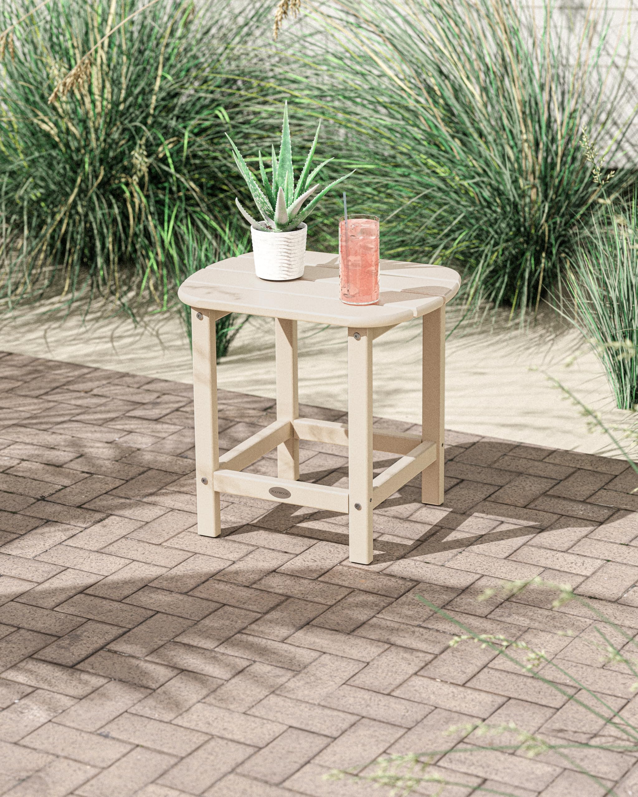 POLYWOOD SBT18SA South Beach 18-Inch Outdoor Side Table in Sand - Perfect for Patio, Poolside, and Garden Furniture Decor