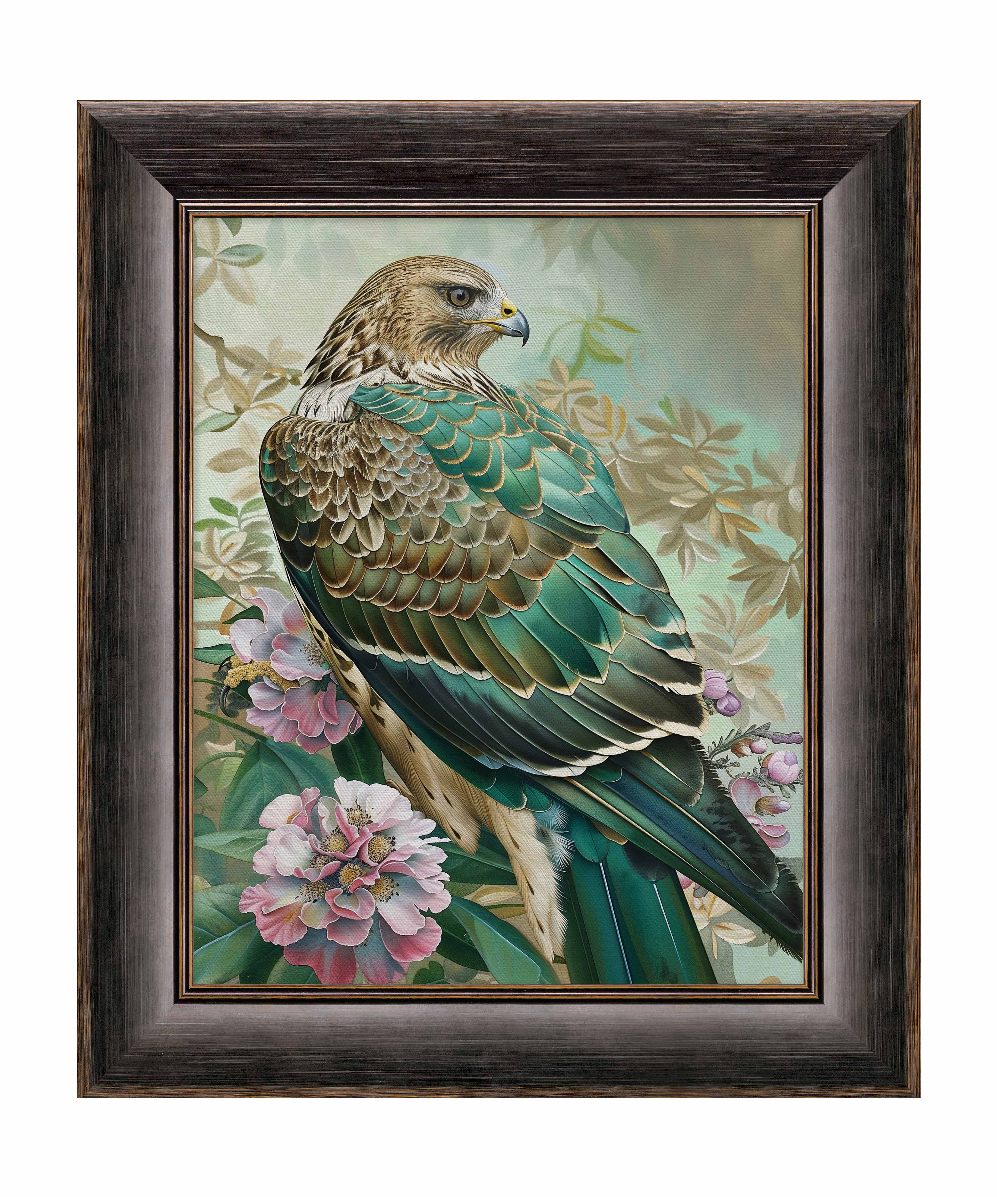 Emerald Majesty Hawk Amidst Blossoms Limited Edition Canvas Wall Art - Nature Inspired Home Decor for Living Room, Bedroom & Office