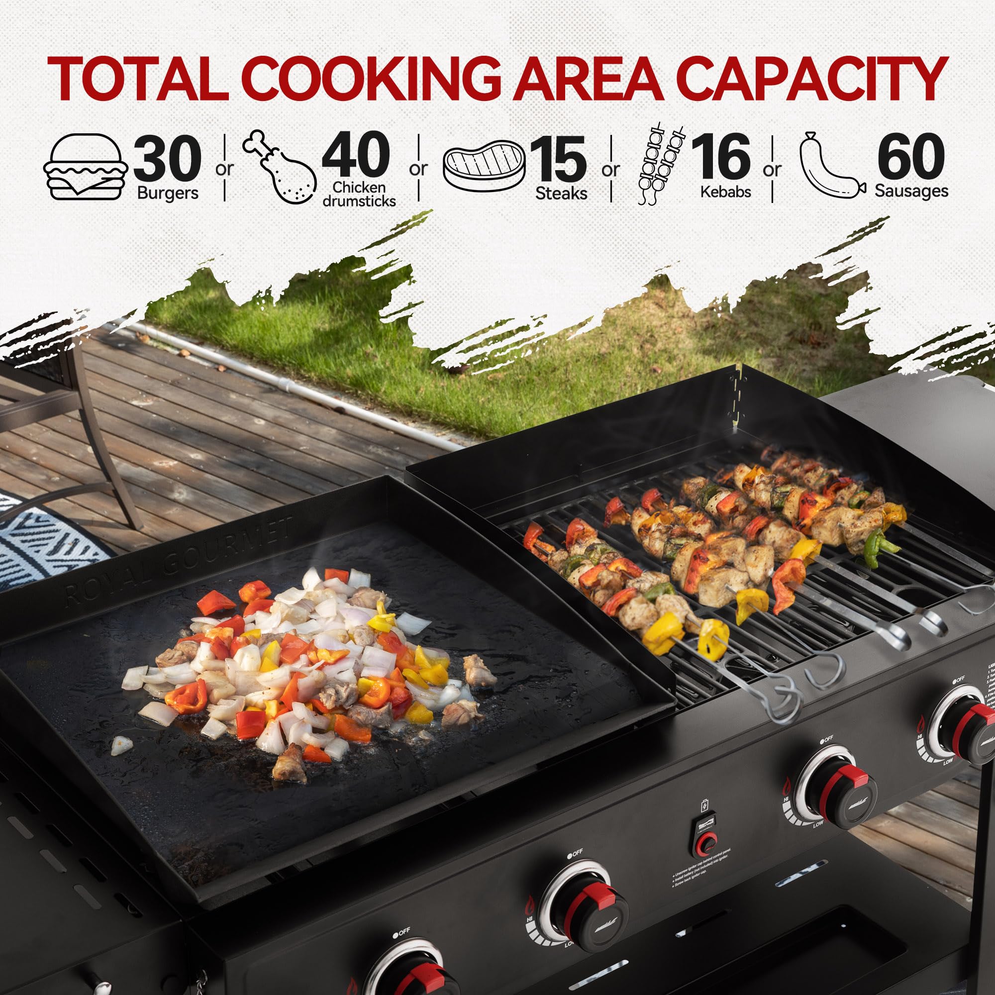 4-Burner Propane Gas Grill and Griddle Combo with Grilling Tools - 296 Sq. In. Cooking Surface & 314 Sq. In. Griddle - Heavy-Duty Portable Outdoor Grill for Backyard, Camping, Tailgating & BBQ Parties - Black (Model GD405A-SC)